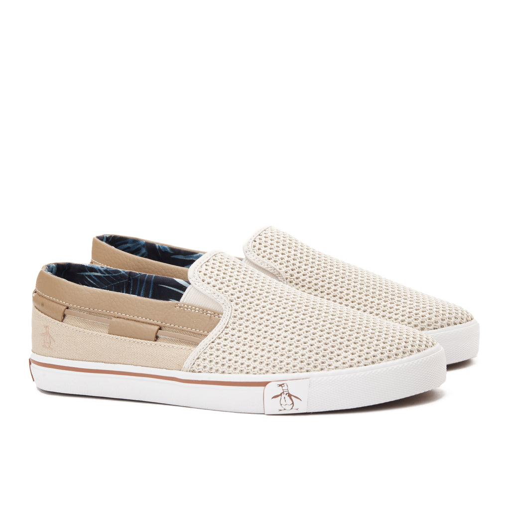 Beige Penguin Mesh Slip On Canvas