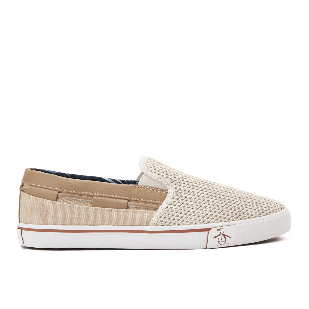Beige Penguin Mesh Slip On Canvas