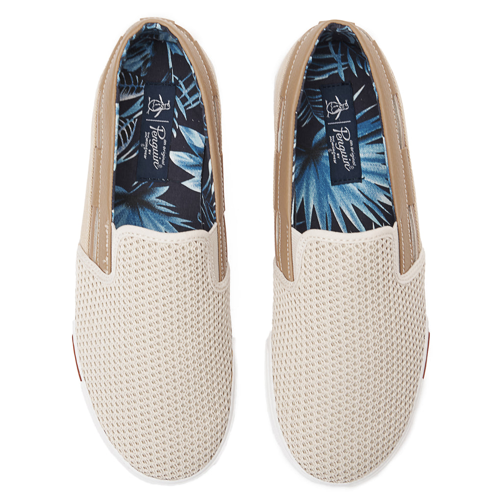 Beige Penguin Mesh Slip On Canvas
