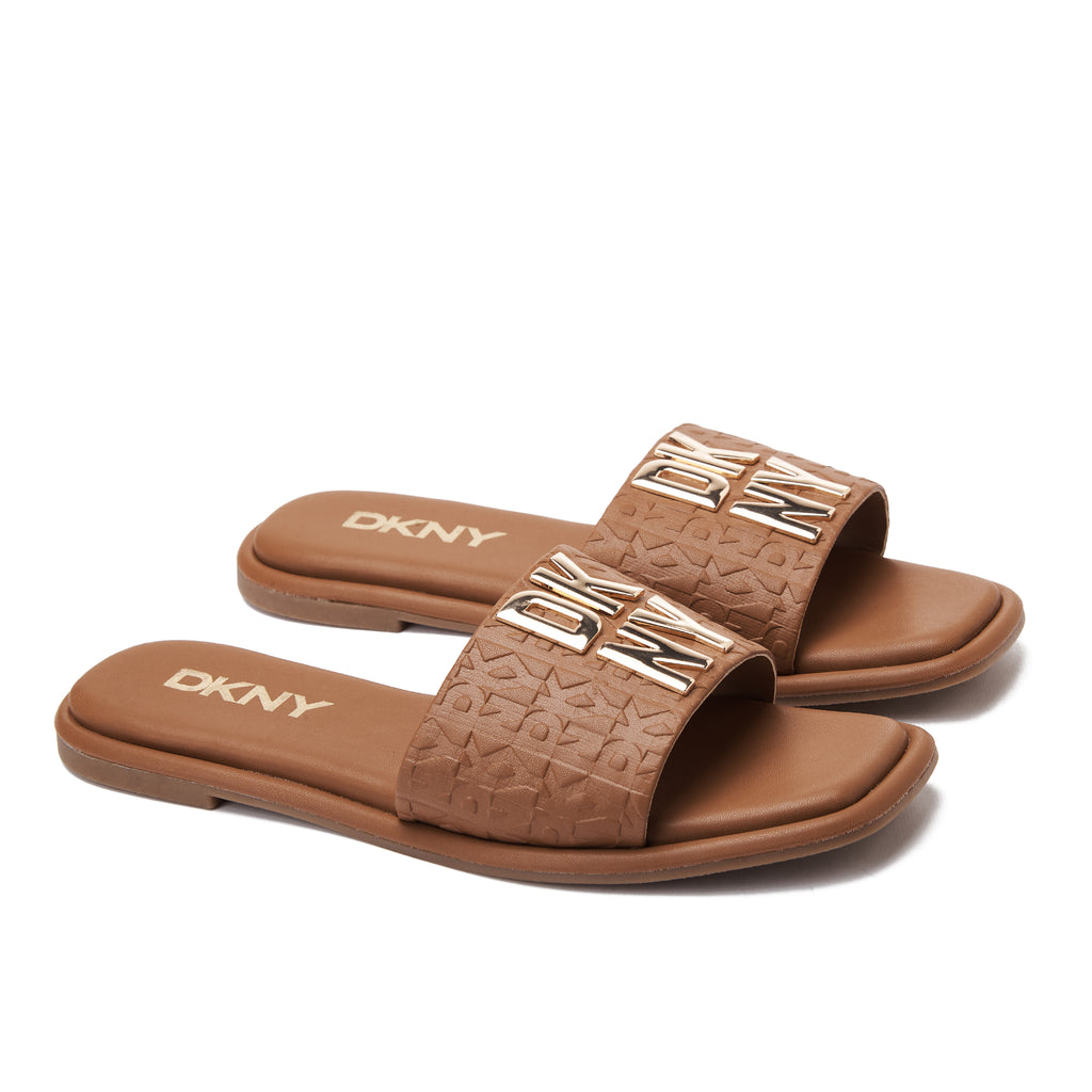 Brown Dkny Embossed Logo Slide
