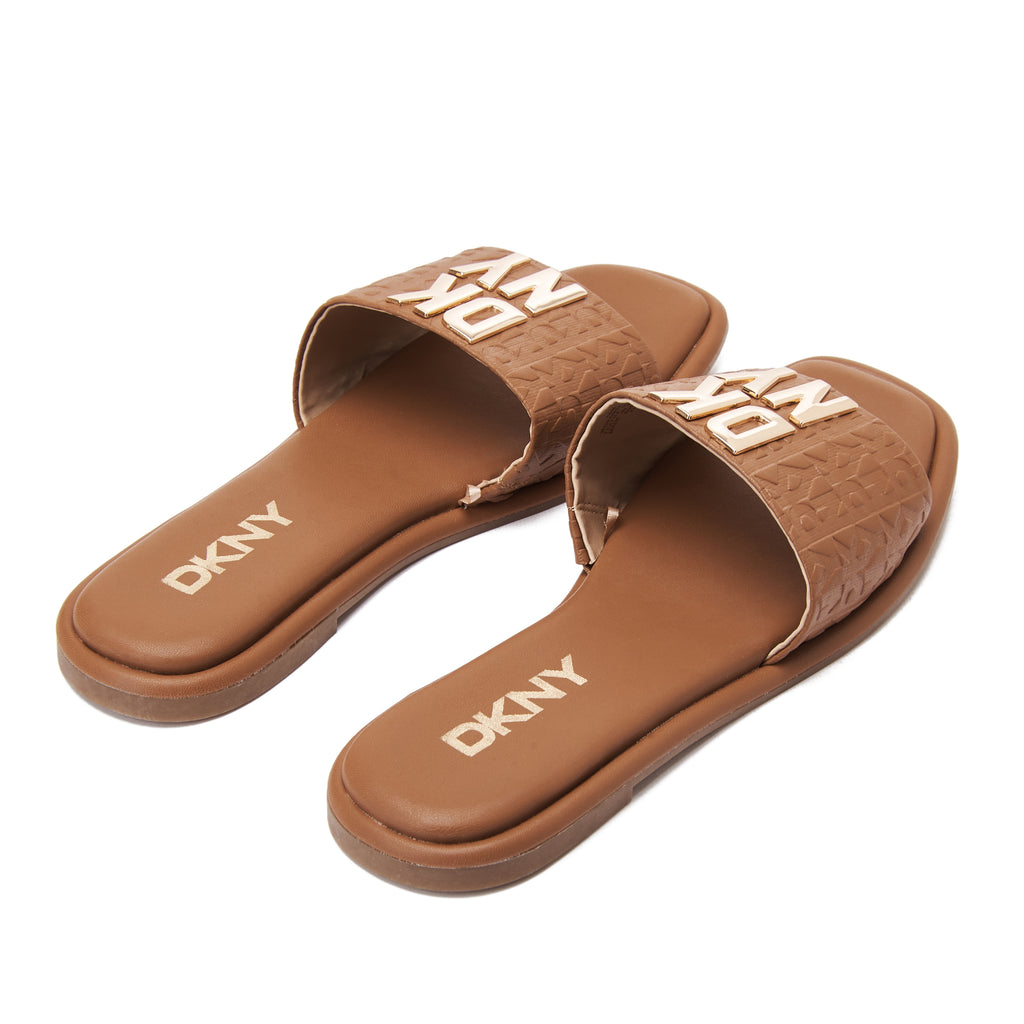 Brown Dkny Embossed Logo Slide