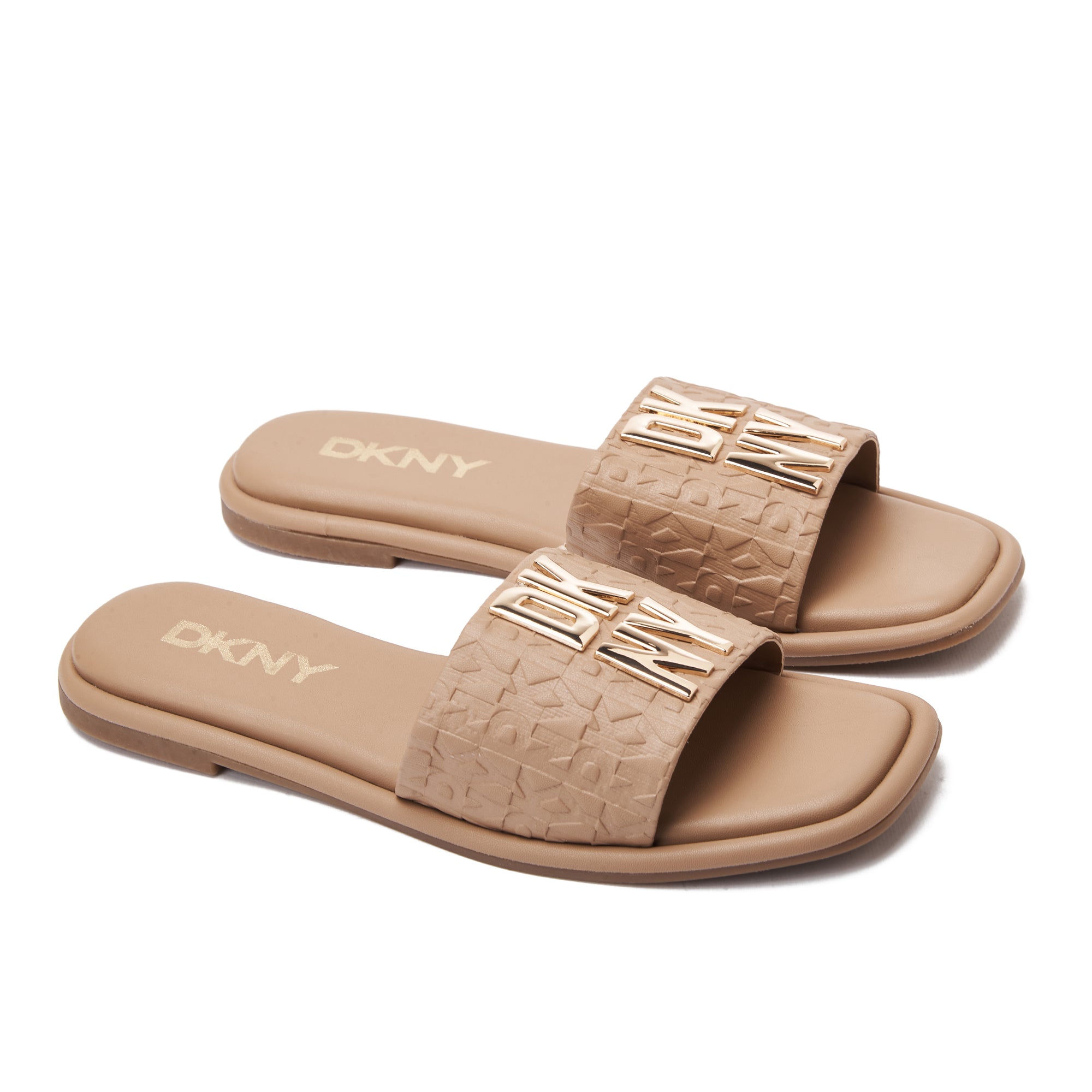 Beige Dkny Embossed Logo Slide
