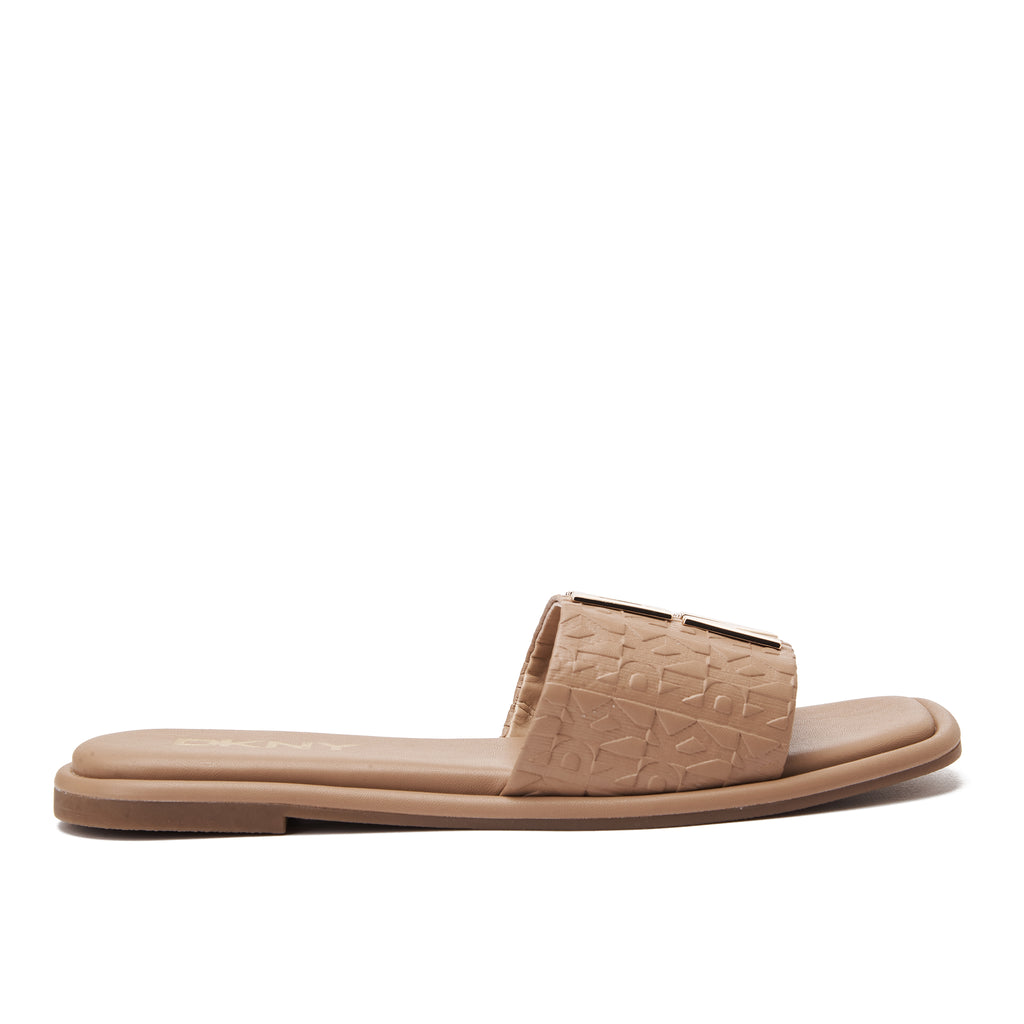 Beige Dkny Embossed Logo Slide