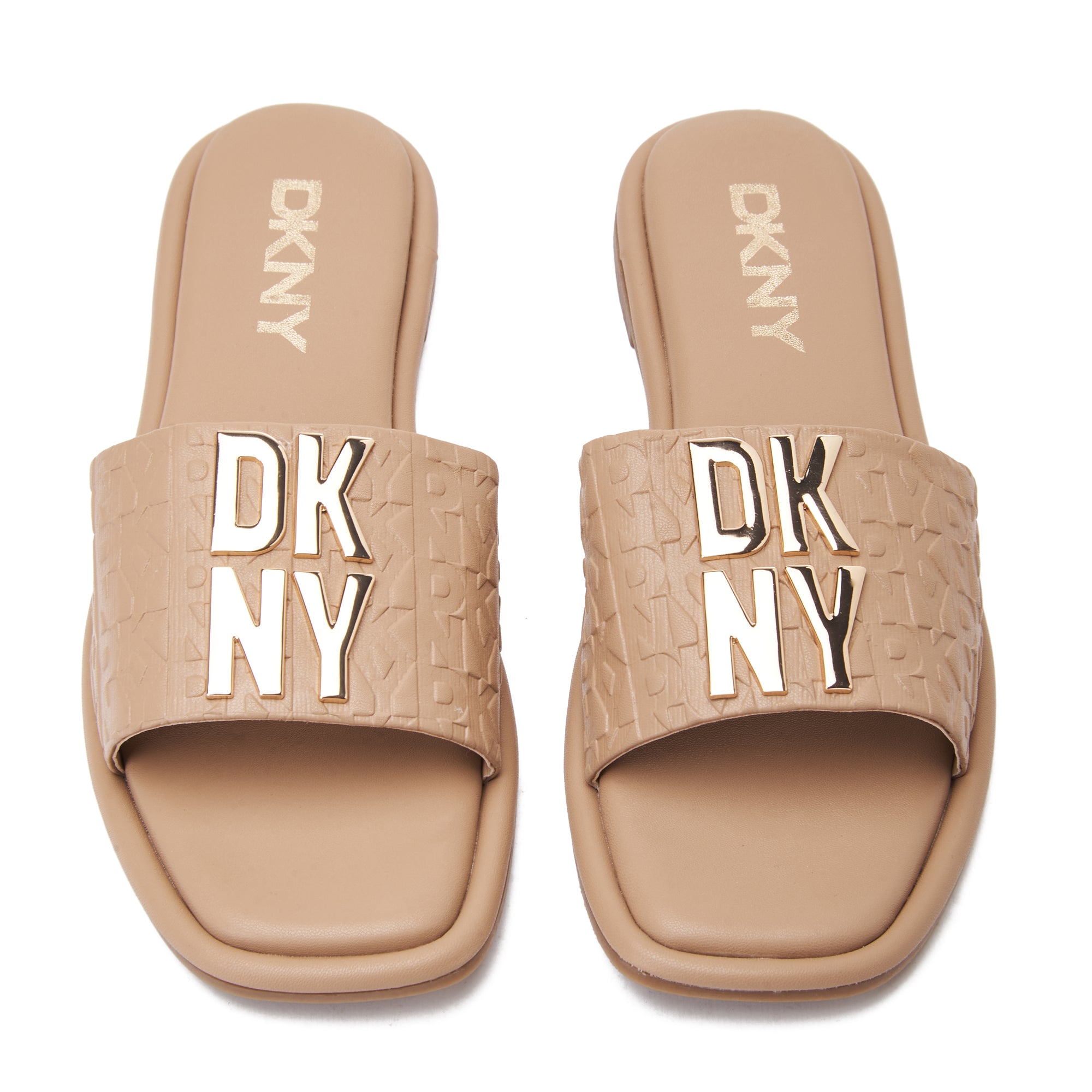 Beige Dkny Embossed Logo Slide