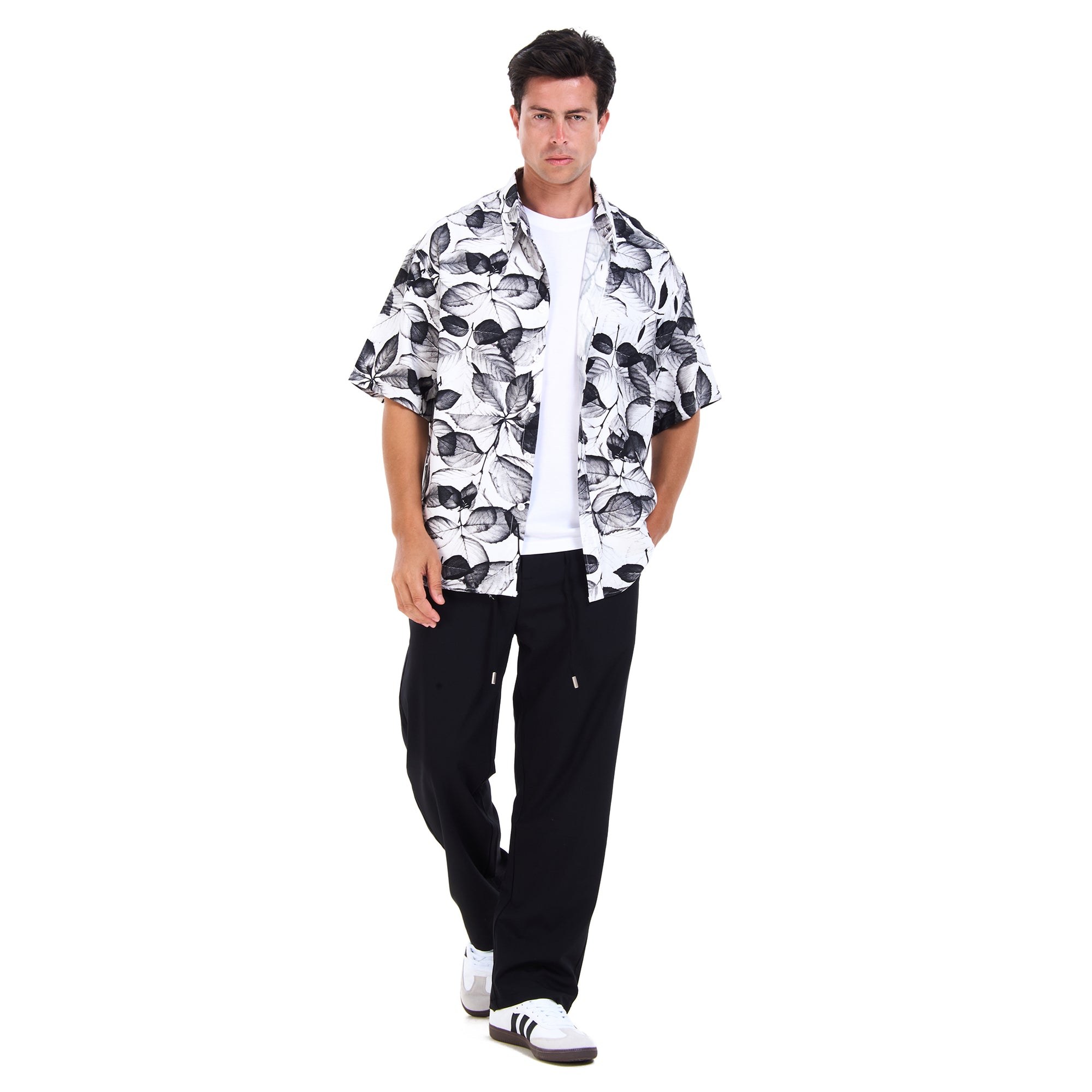 Black and White Floral Short sleeves - Shirt