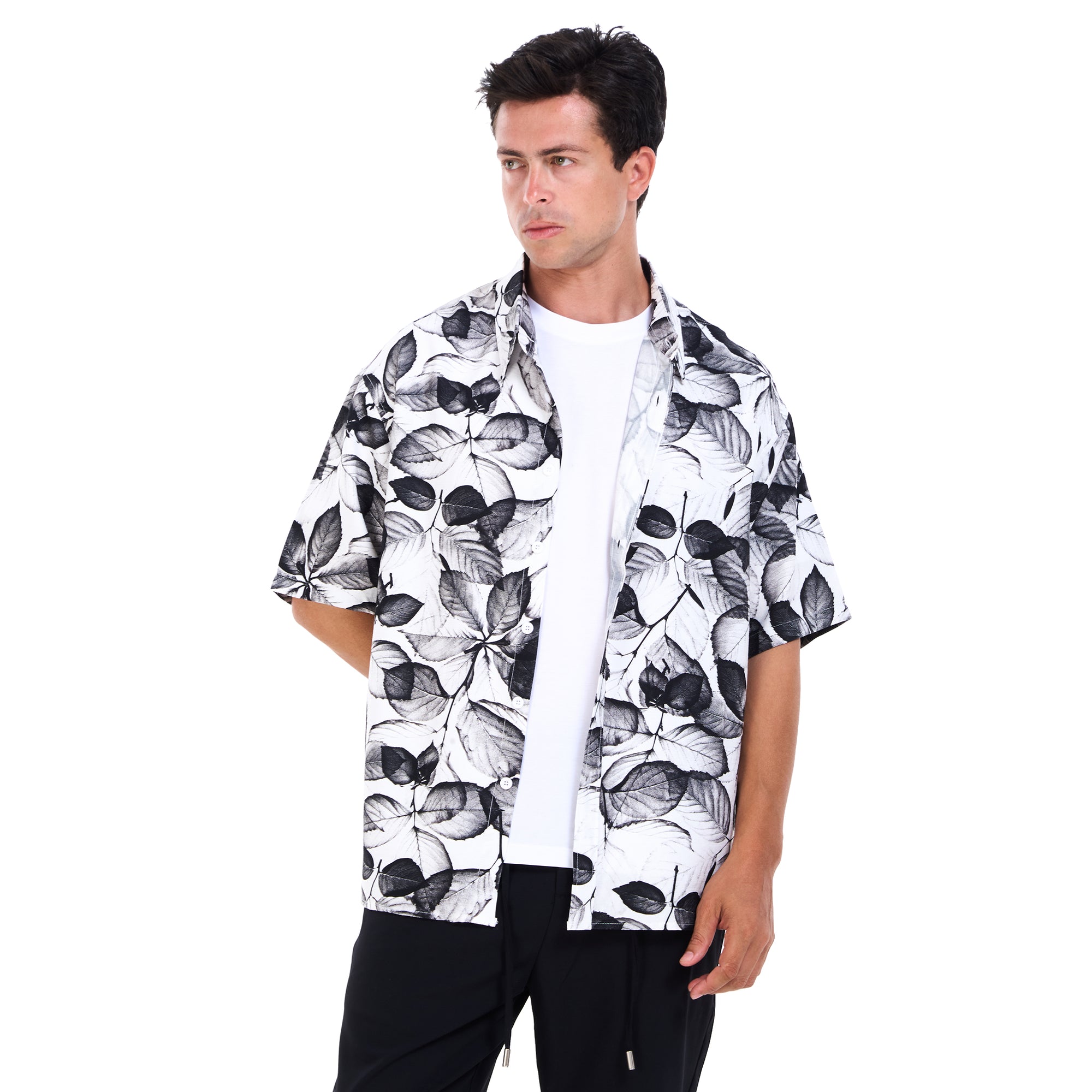 Black and White Floral Short sleeves - Shirt
