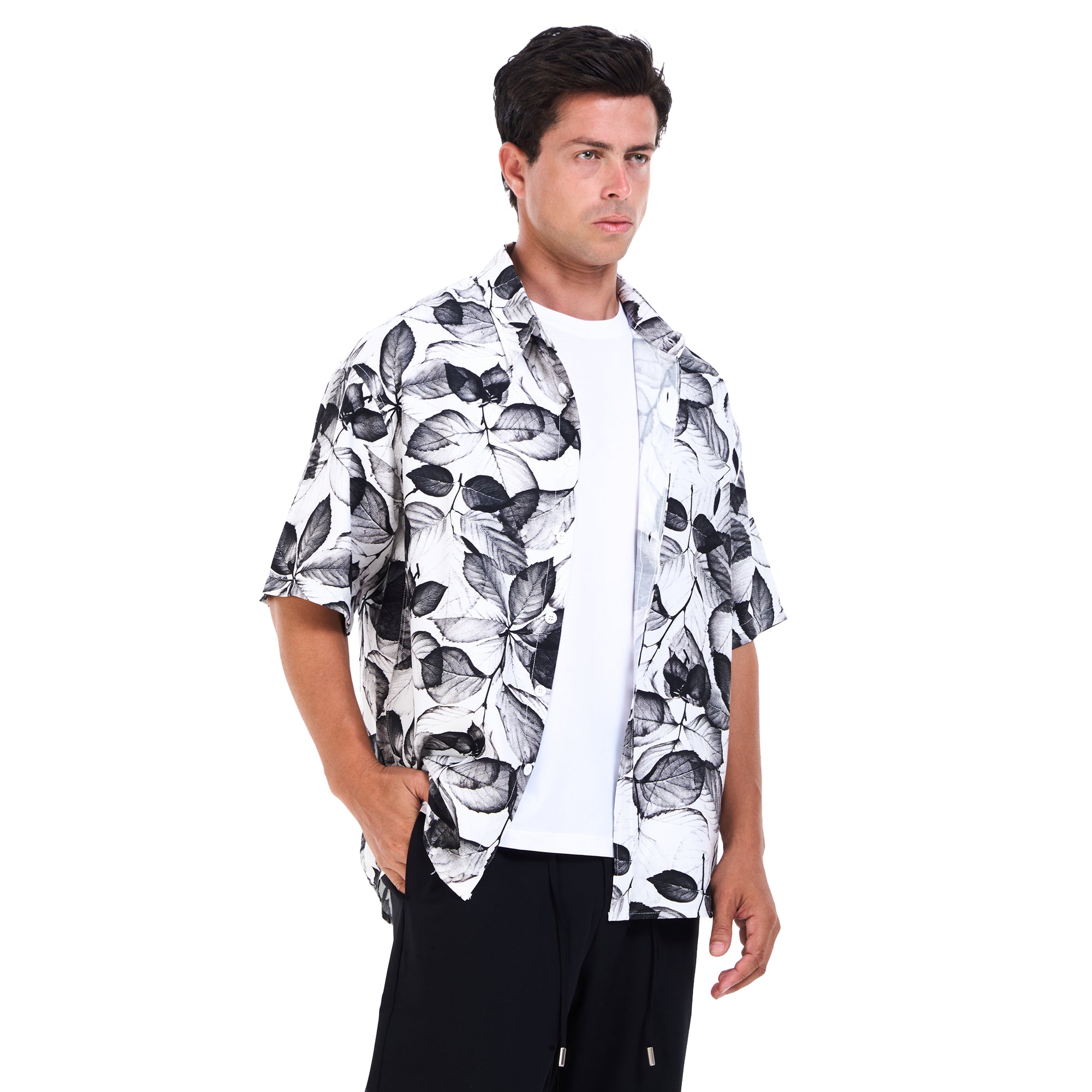 Black and White Floral Short sleeves - Shirt