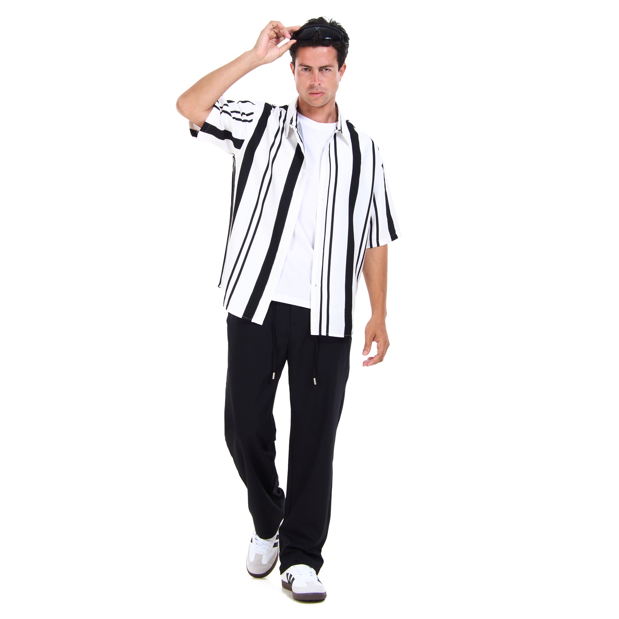 Striped Black And White Short Sleeves - Shirt