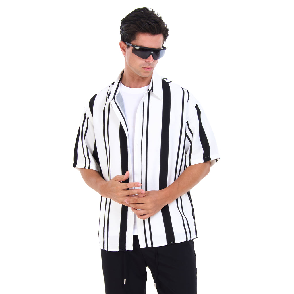 Striped Black And White Short Sleeves - Shirt