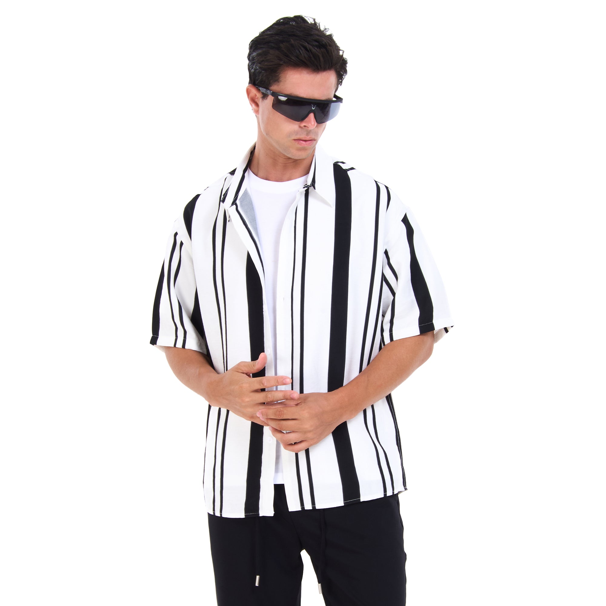 Striped Black And White Short Sleeves - Shirt