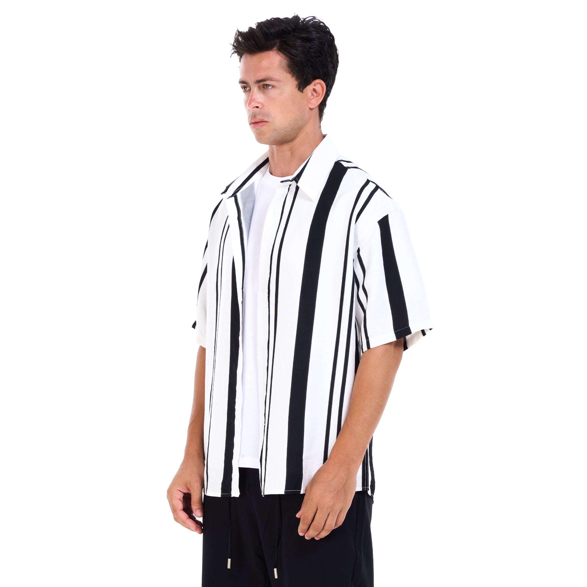 Striped Black And White Short Sleeves - Shirt