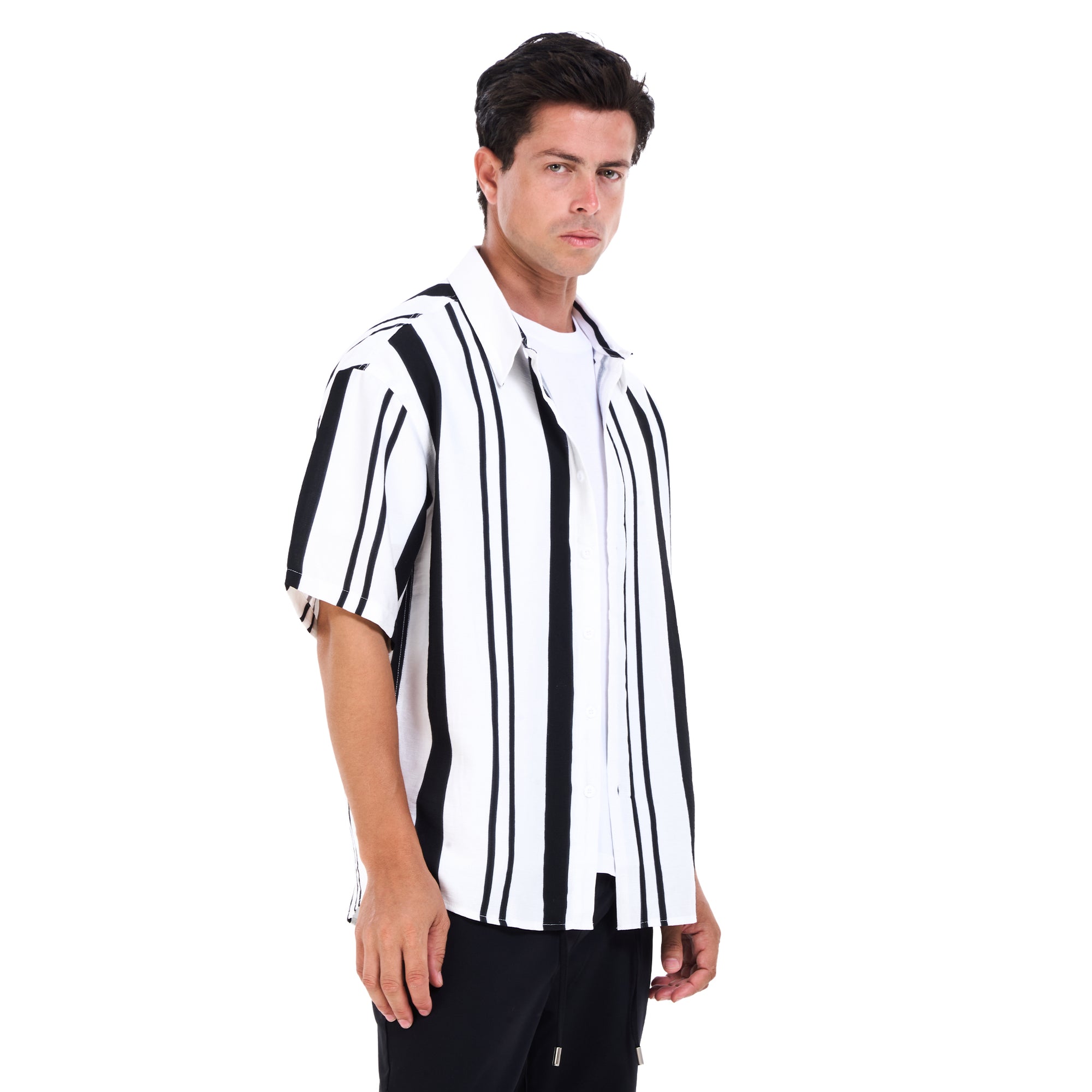 Striped Black And White Short Sleeves - Shirt