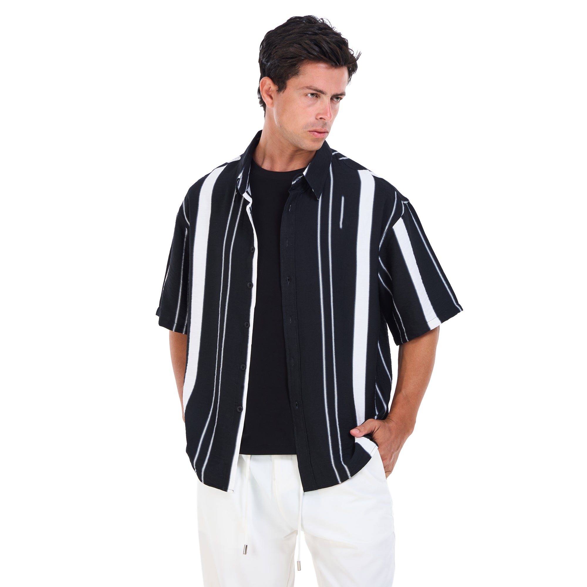 Black Stiped Short Sleeves -Shirt