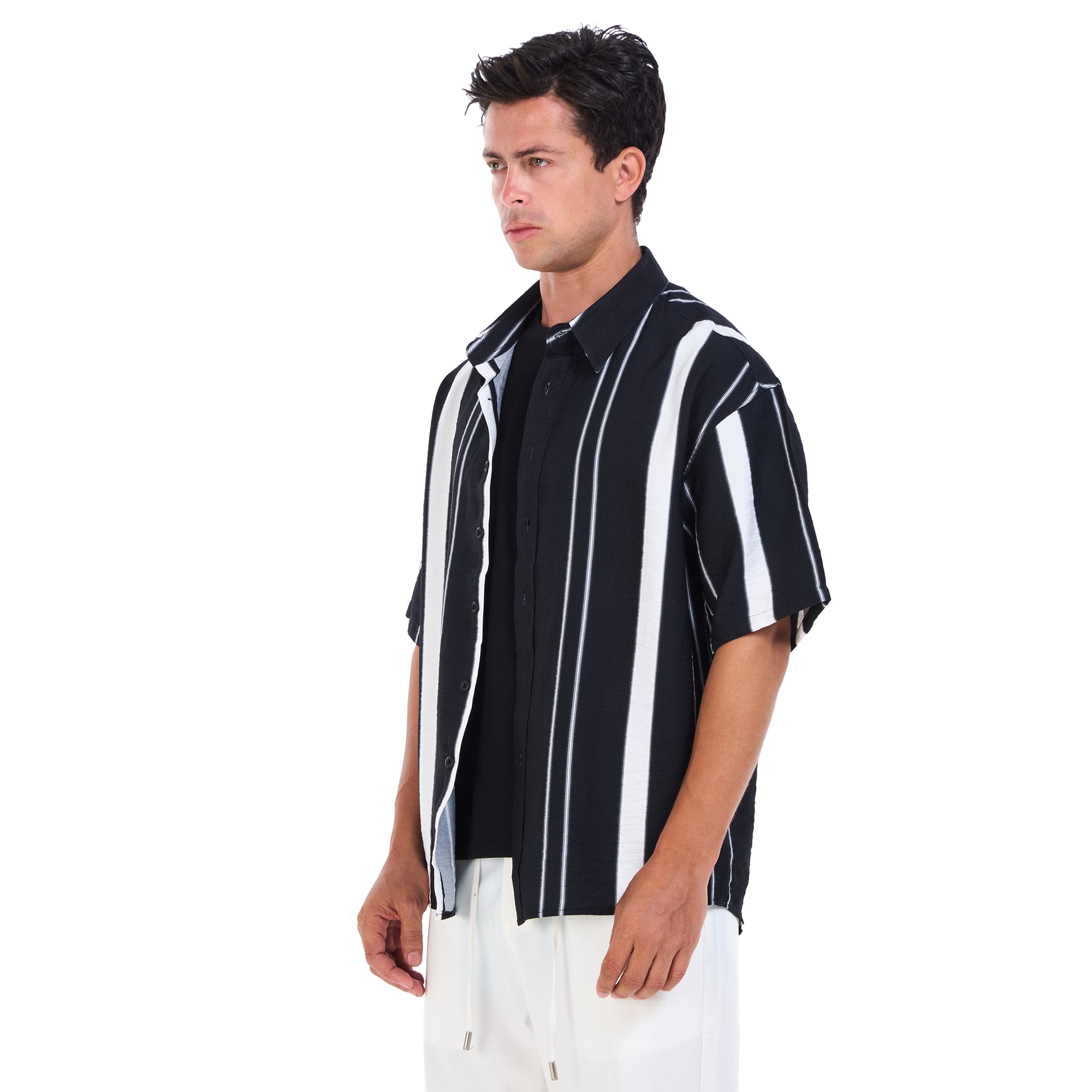 Black Stiped Short Sleeves -Shirt