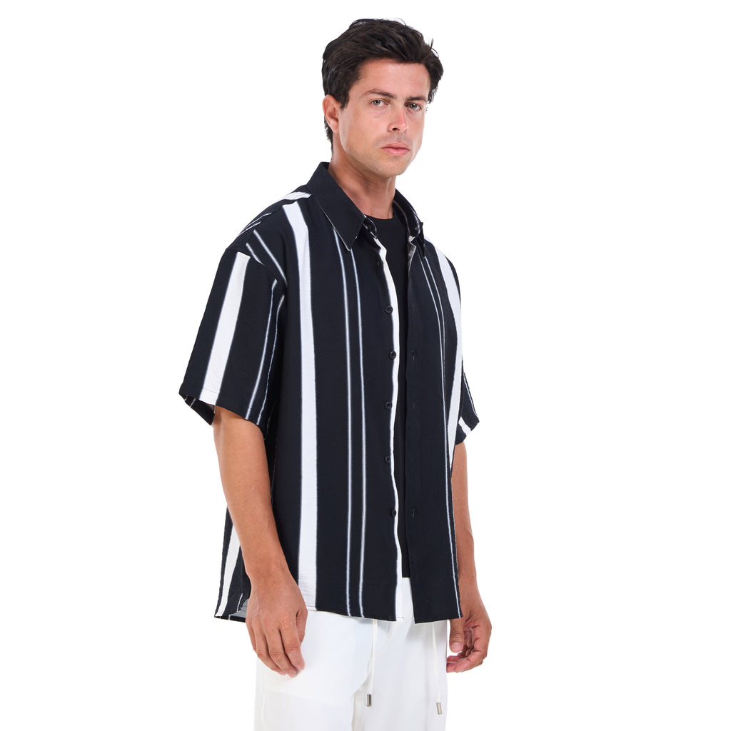 Black Stiped Short Sleeves -Shirt