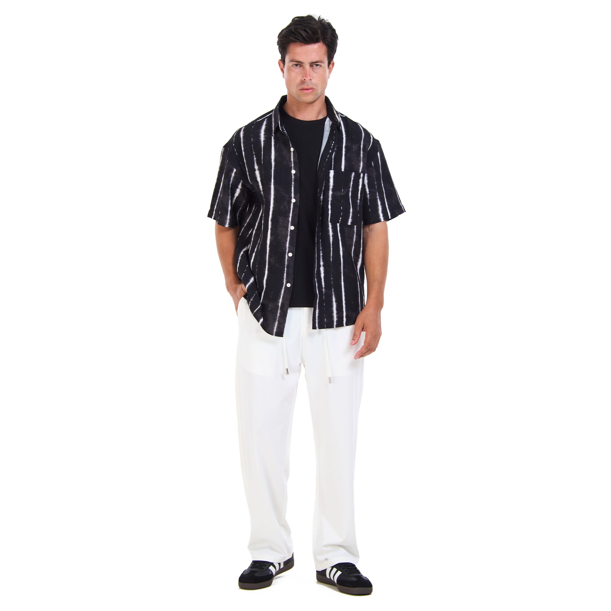 Black Striped Short Sleeves -Shirt