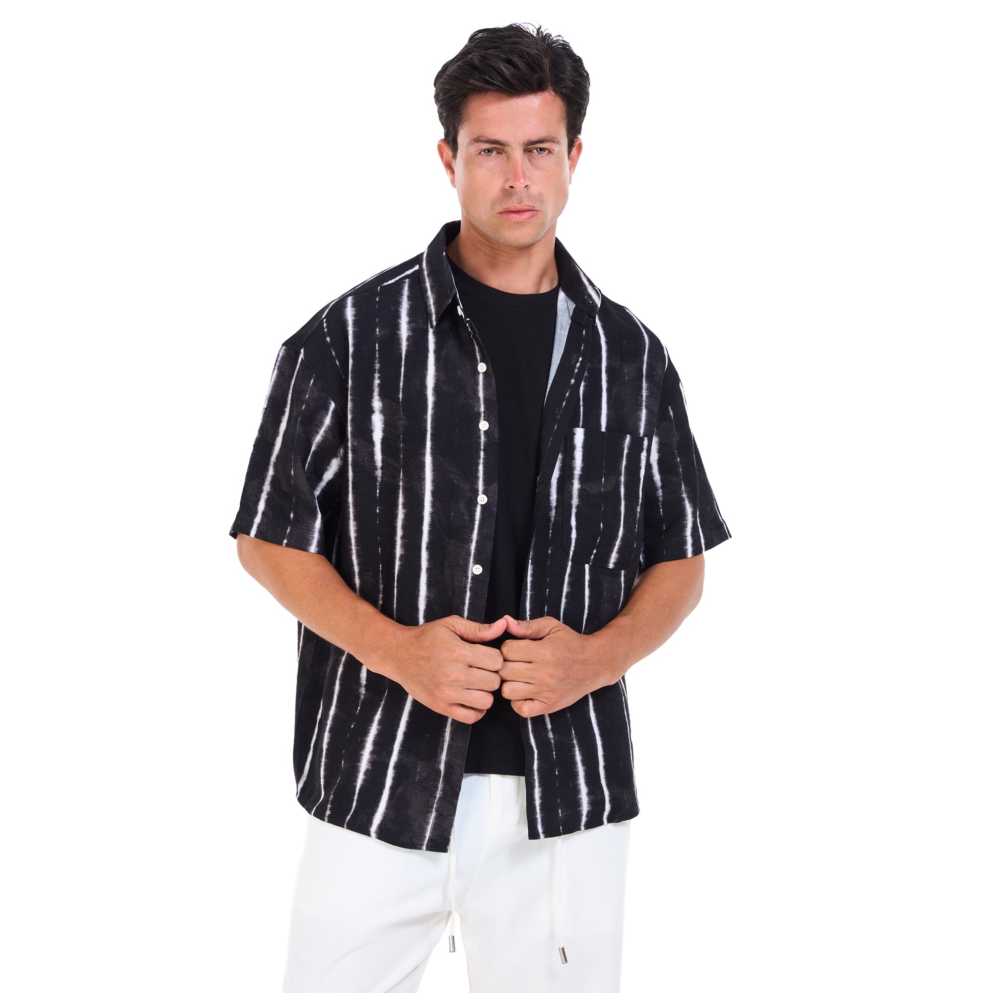 Black Striped Short Sleeves -Shirt