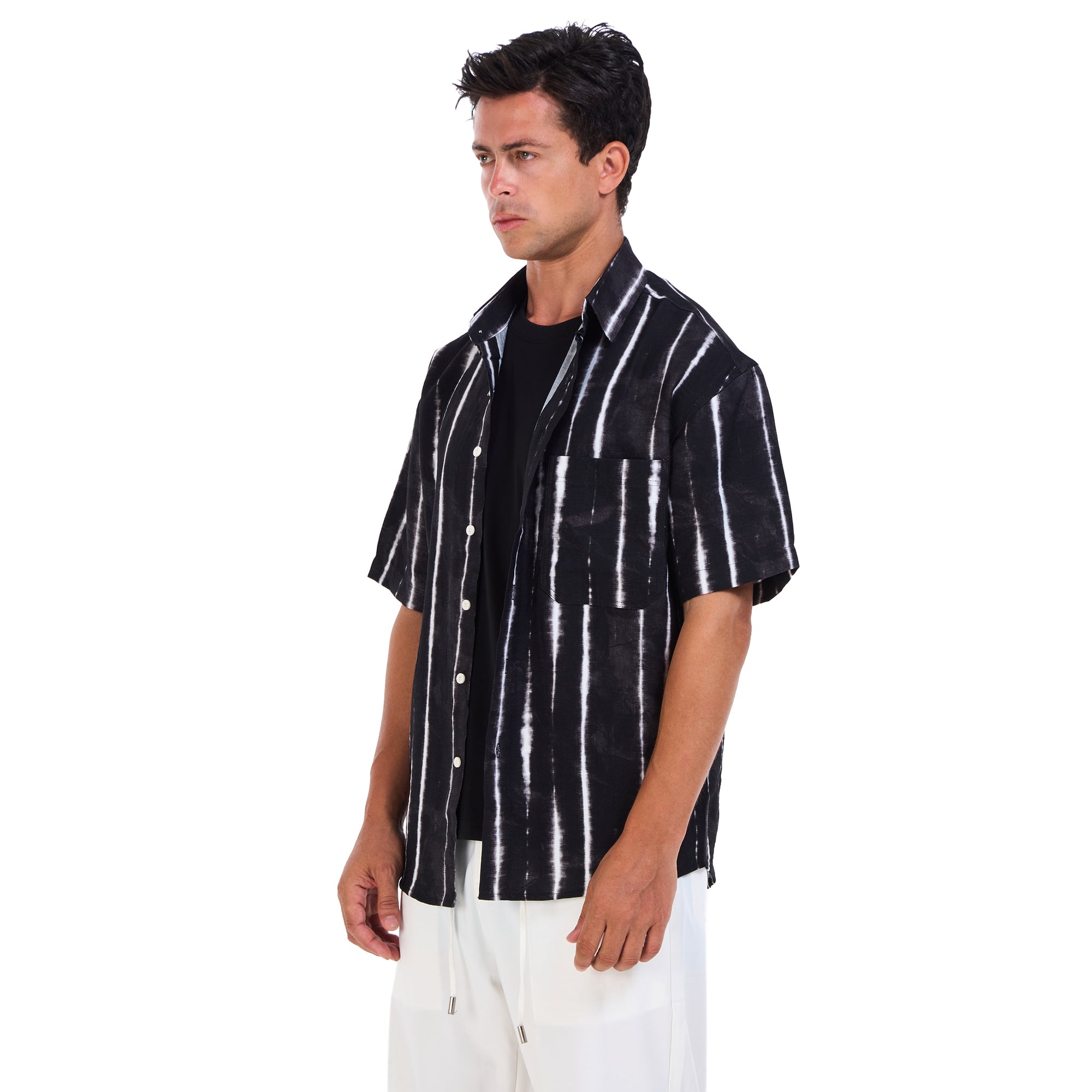 Black Striped Short Sleeves -Shirt