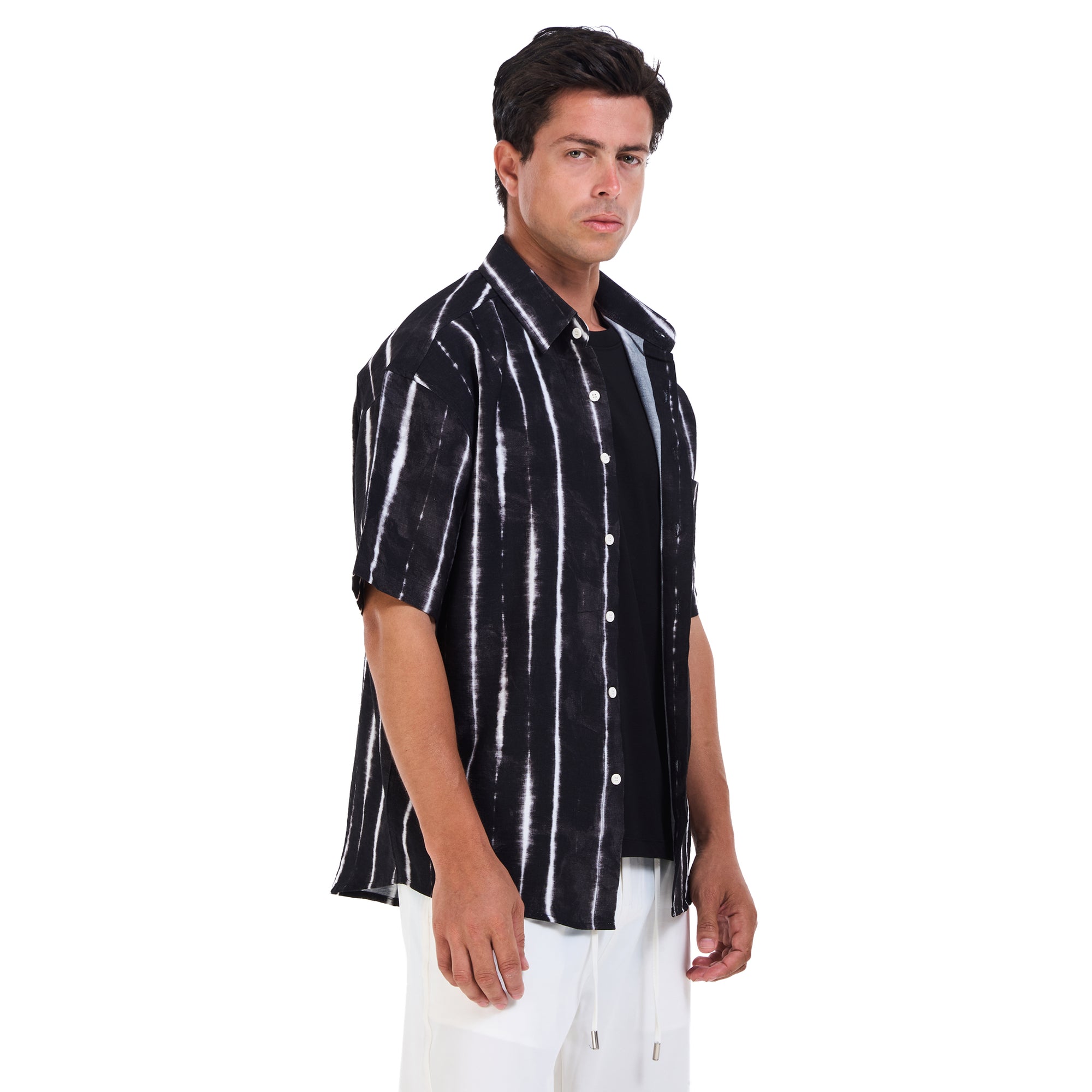Black Striped Short Sleeves -Shirt