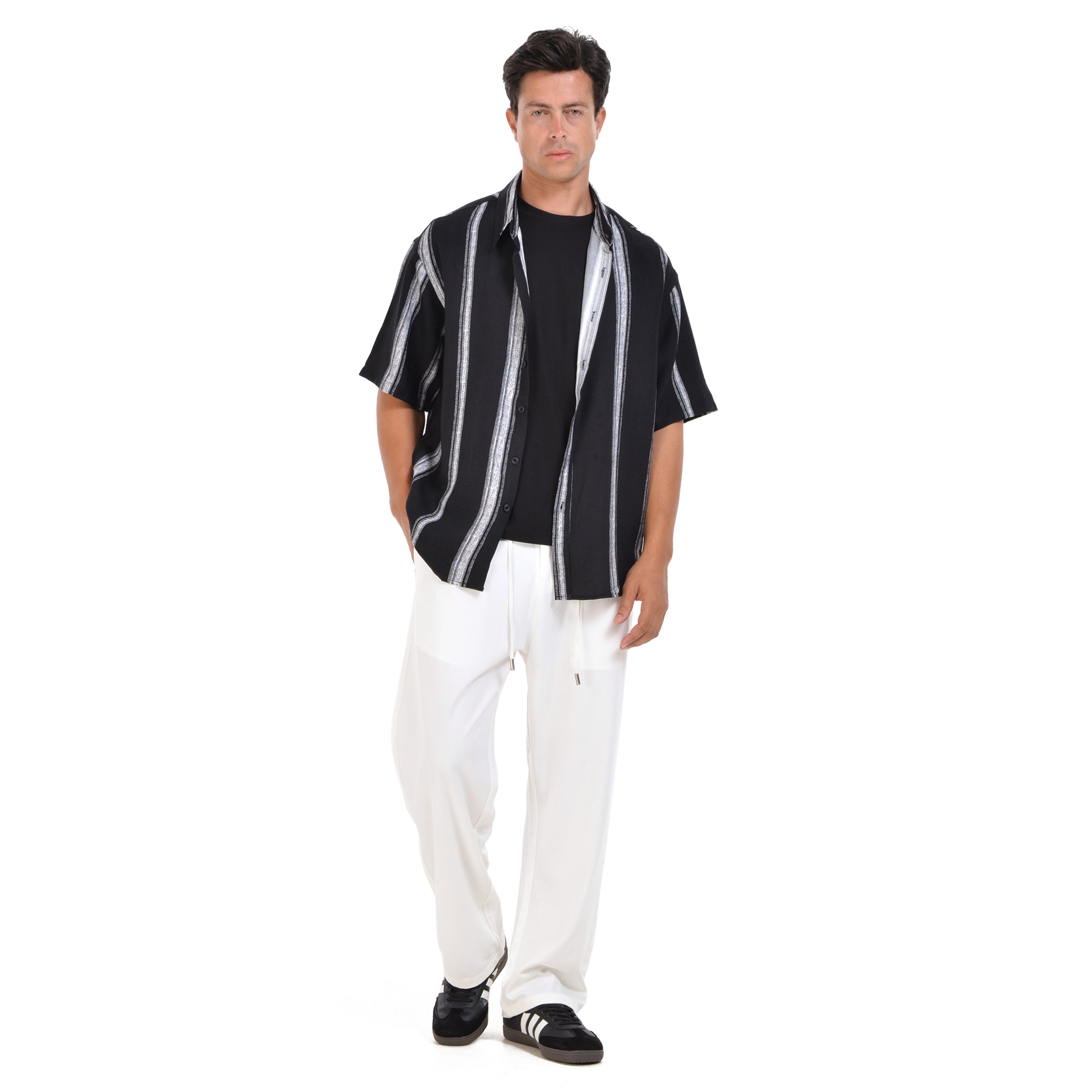 Black Striped Short Sleeves-Shirt