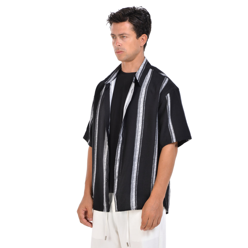 Black Striped Short Sleeves-Shirt