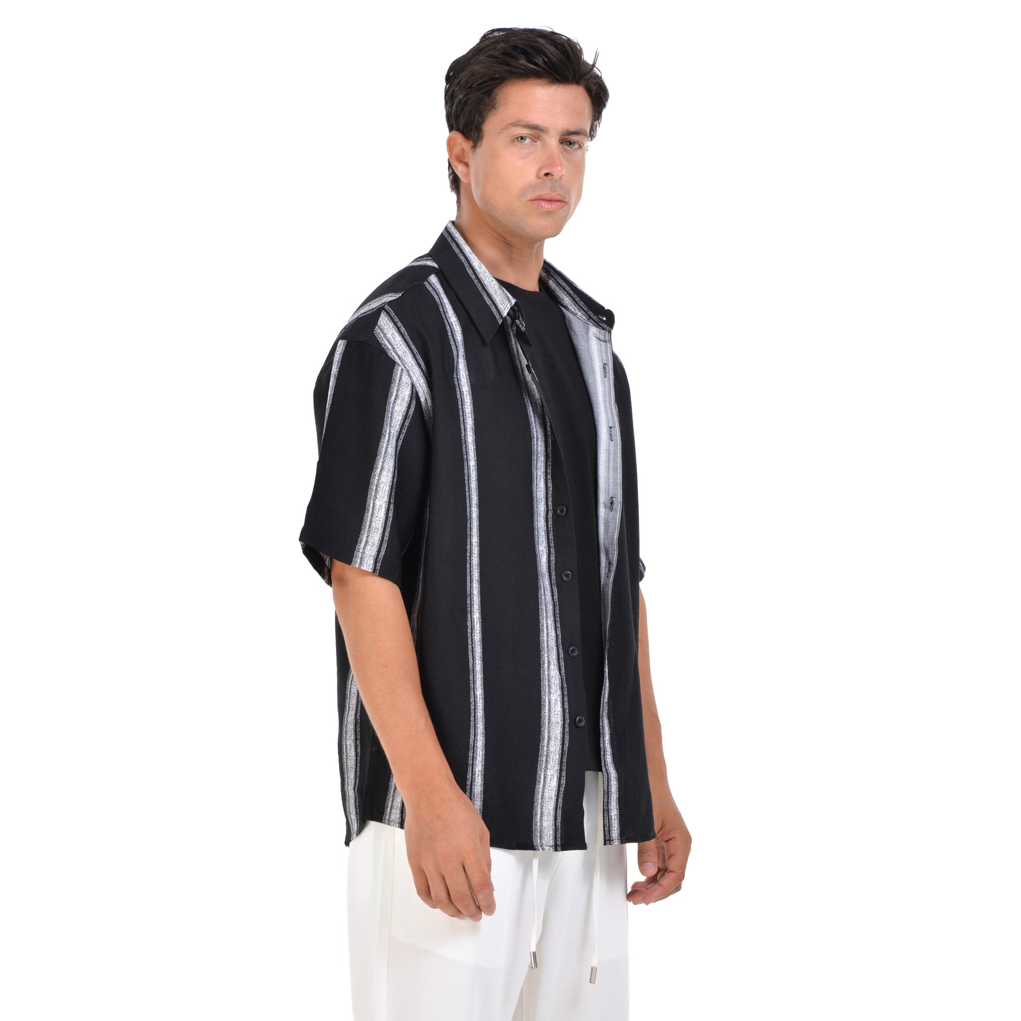 Black Striped Short Sleeves-Shirt