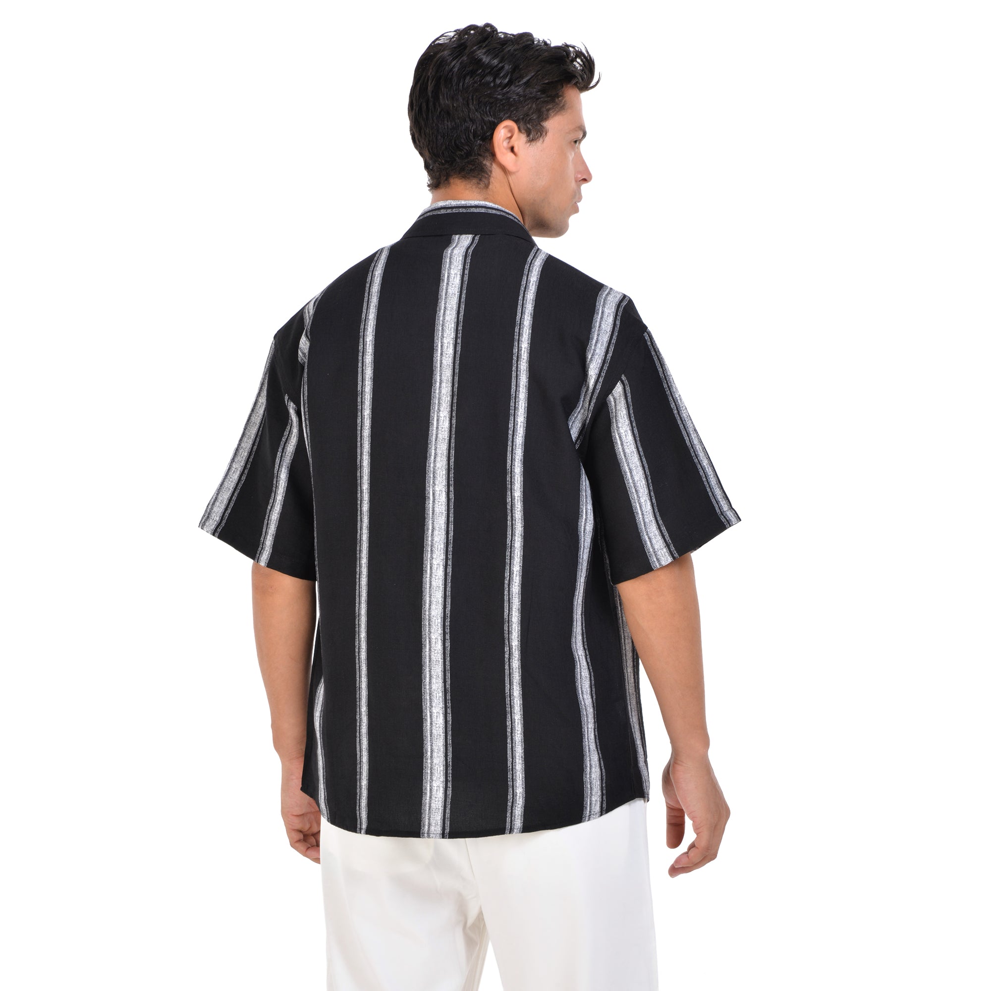 Black Striped Short Sleeves-Shirt