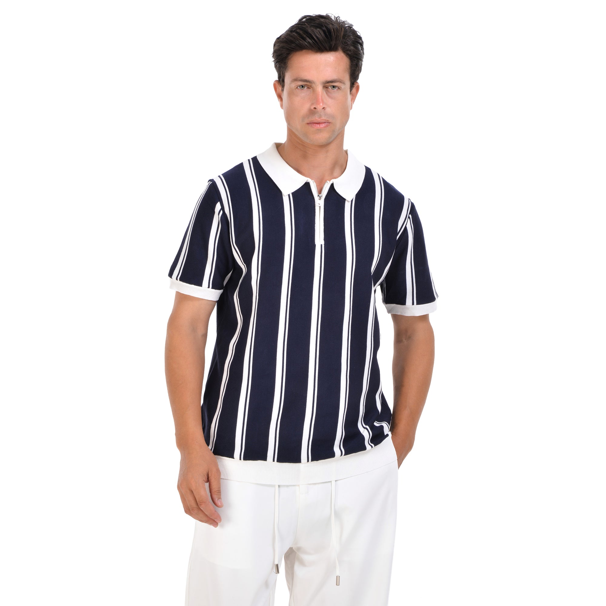 Navy Striped Short Sleeves Polo T-shirt