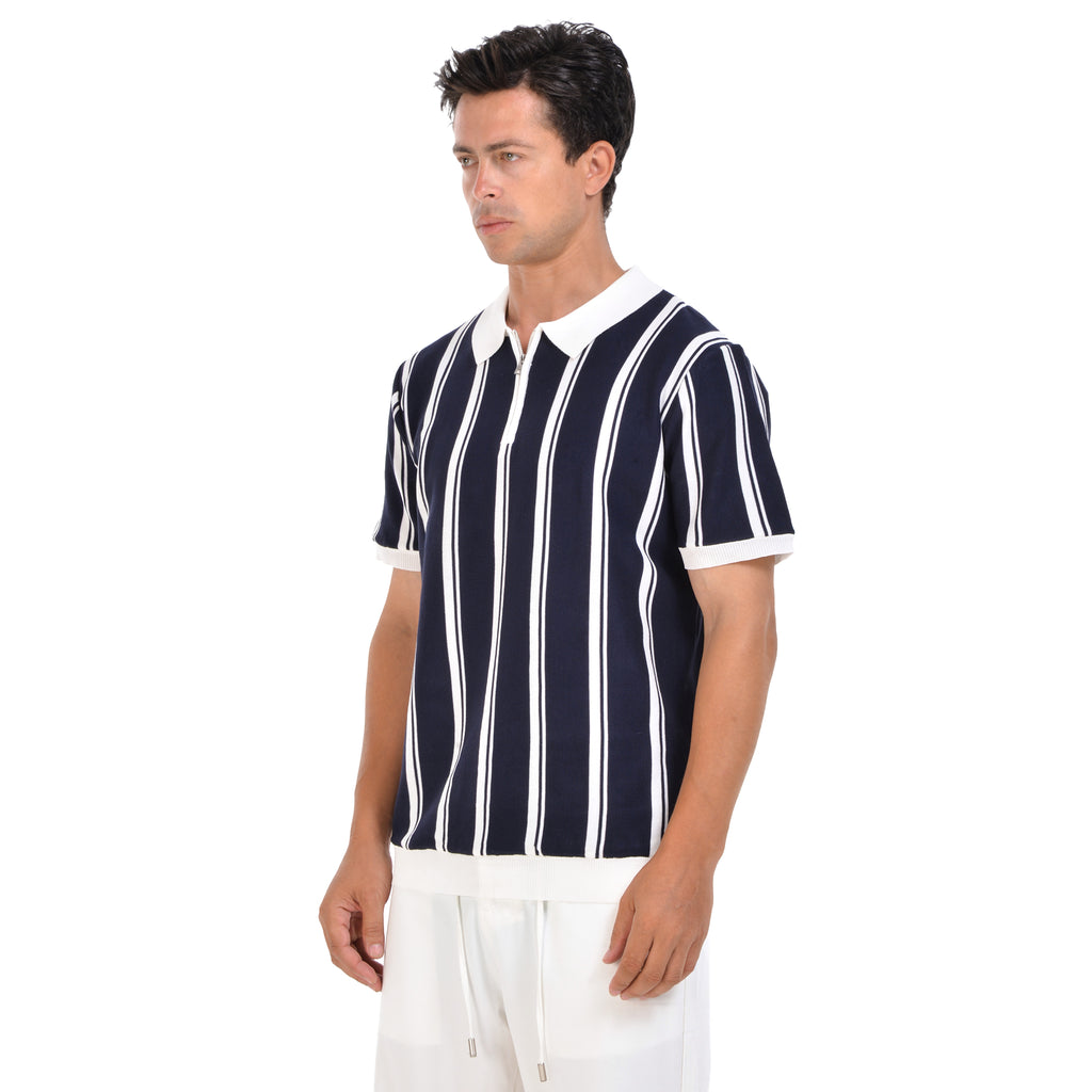 Navy Striped Short Sleeves Polo T-shirt