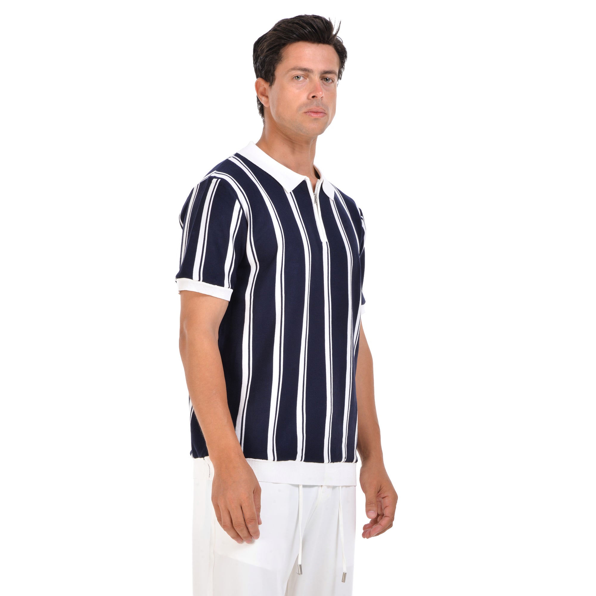Navy Striped Short Sleeves Polo T-shirt