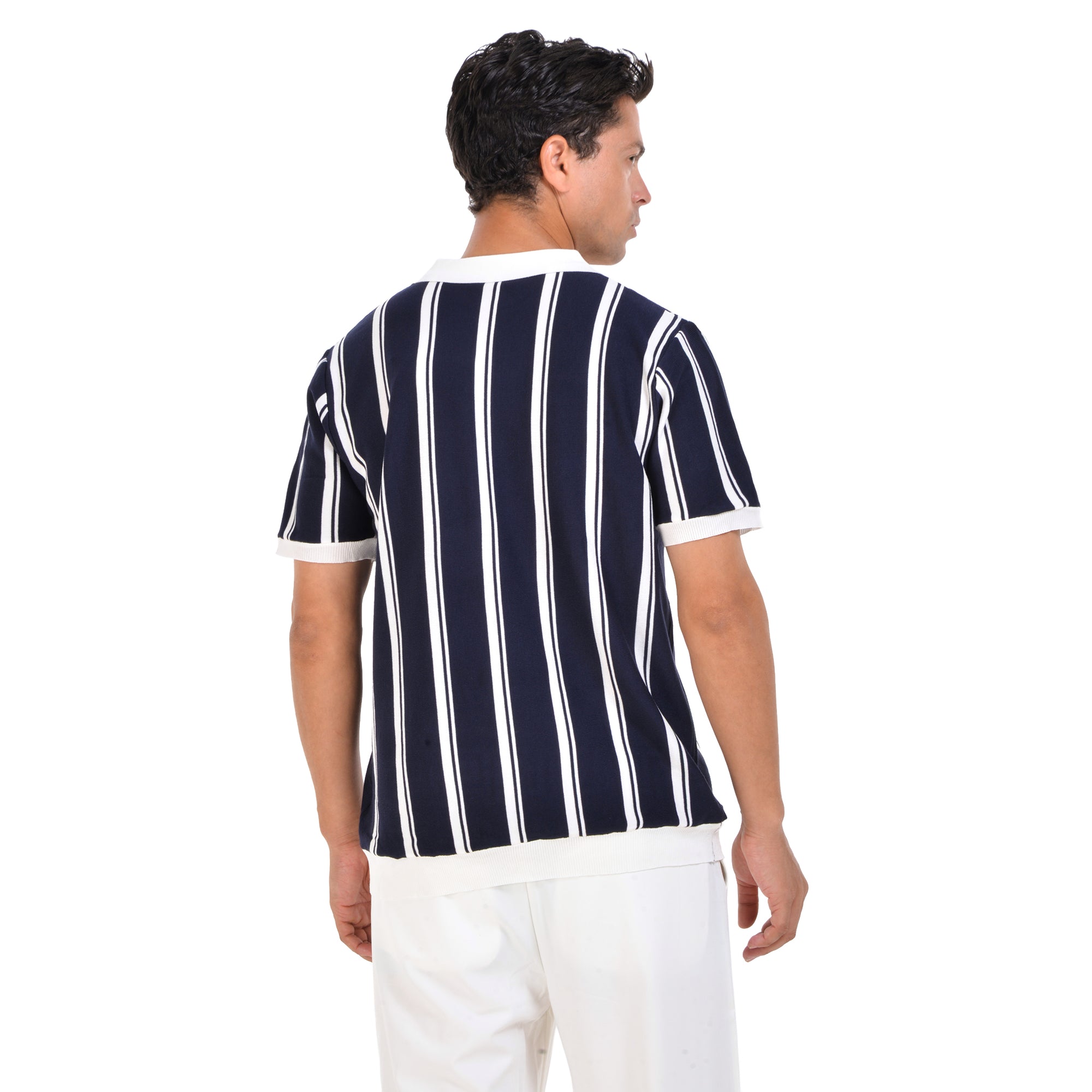 Navy Striped Short Sleeves Polo T-shirt