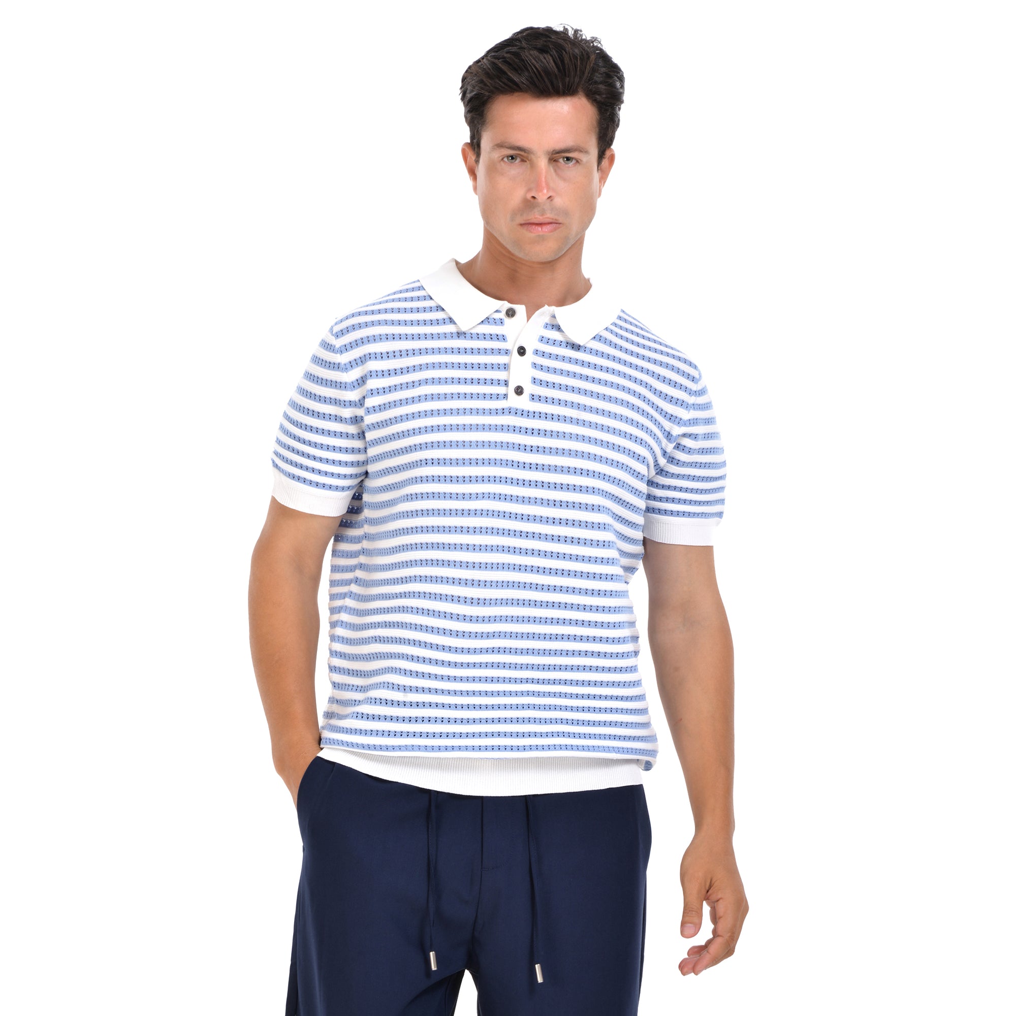 Blue Striped Short Sleeves Polo T-shirt