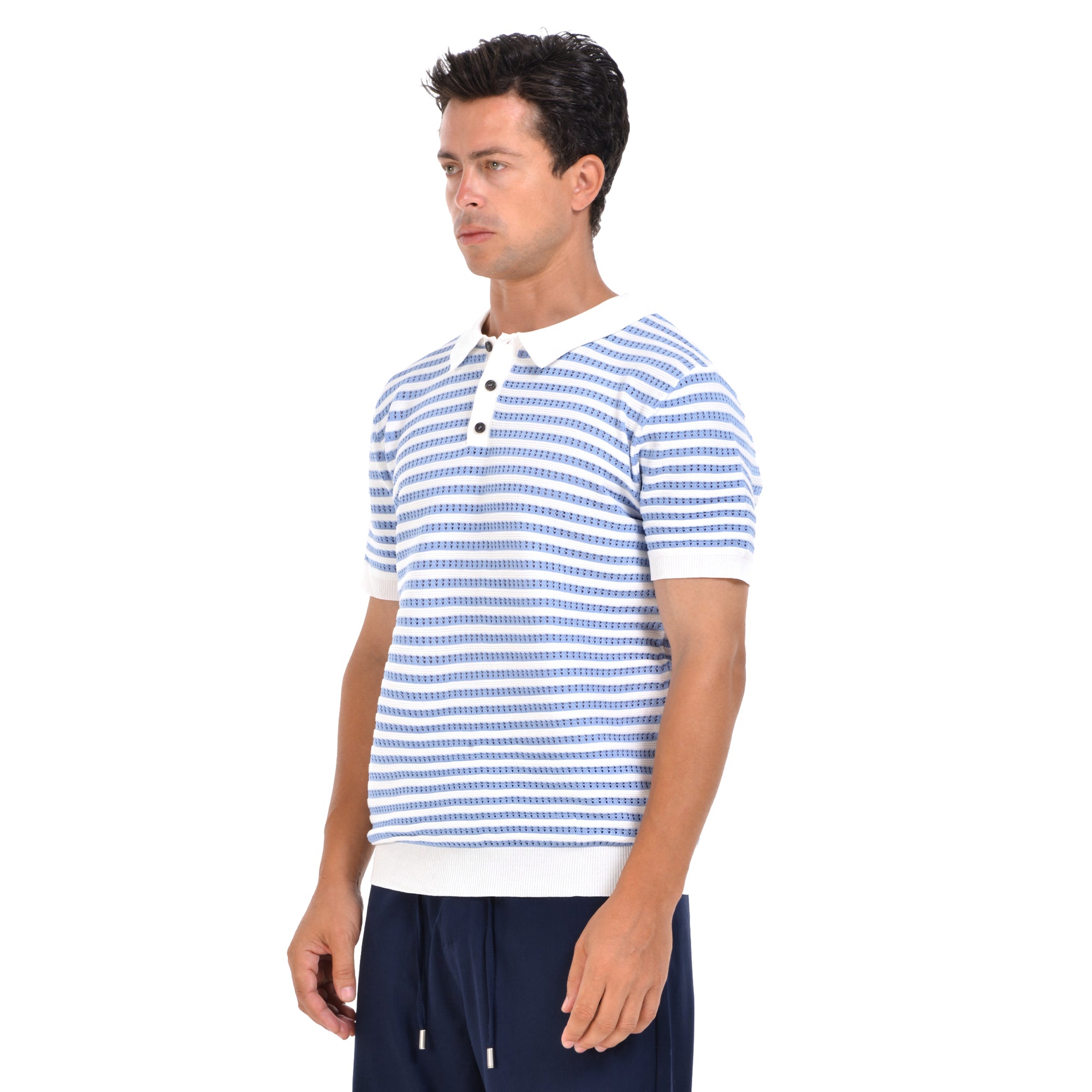 Blue Striped Short Sleeves Polo T-shirt