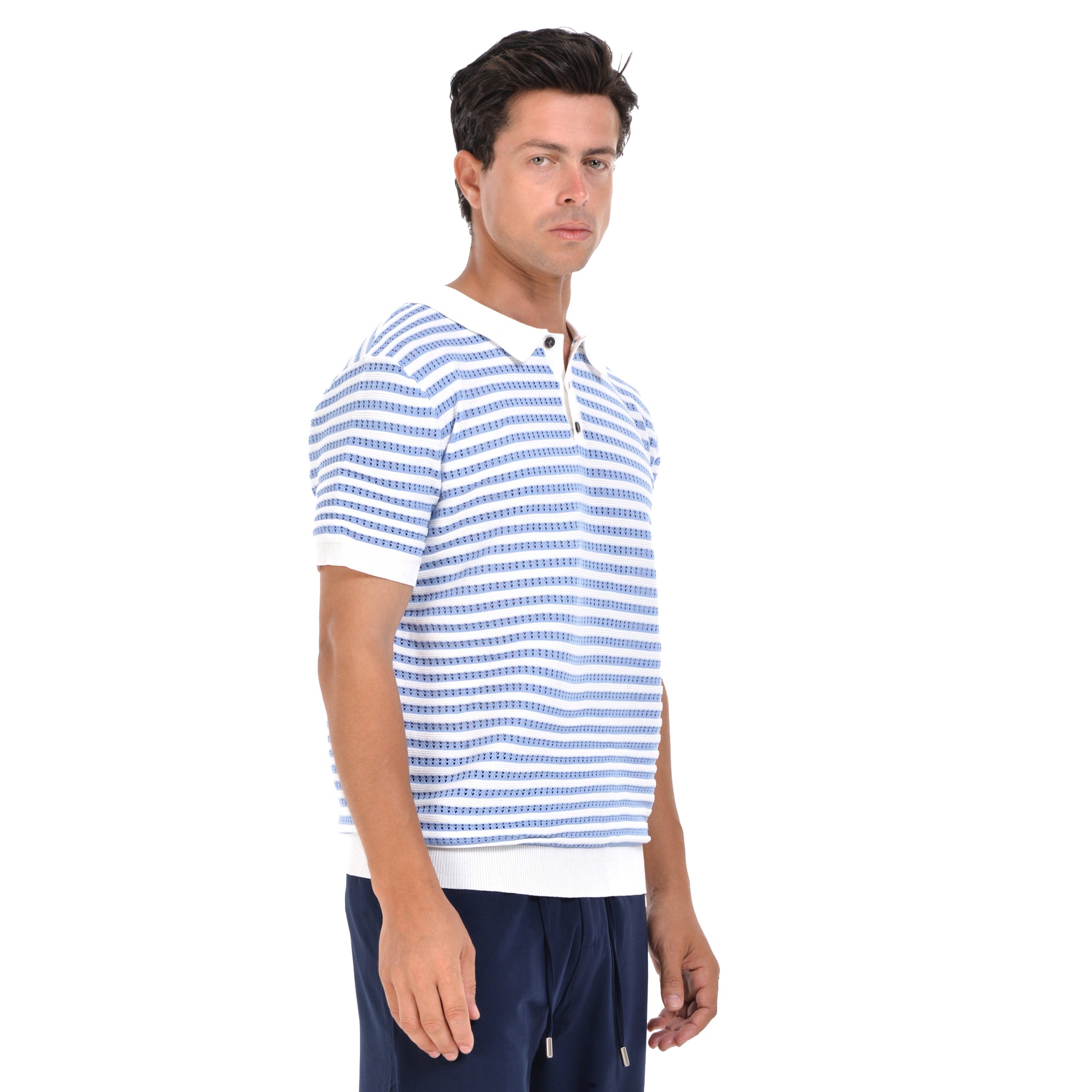 Blue Striped Short Sleeves Polo T-shirt