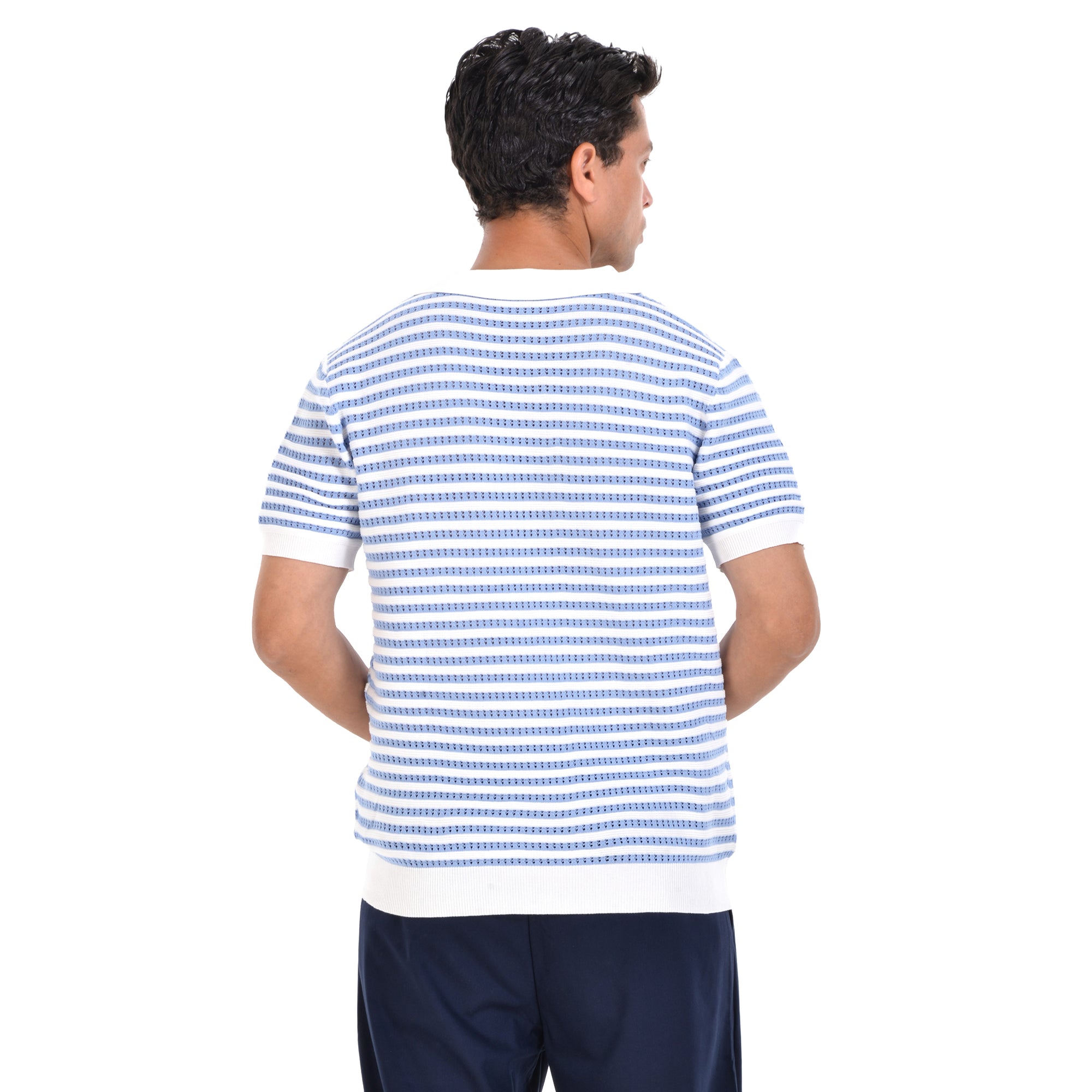 Blue Striped Short Sleeves Polo T-shirt