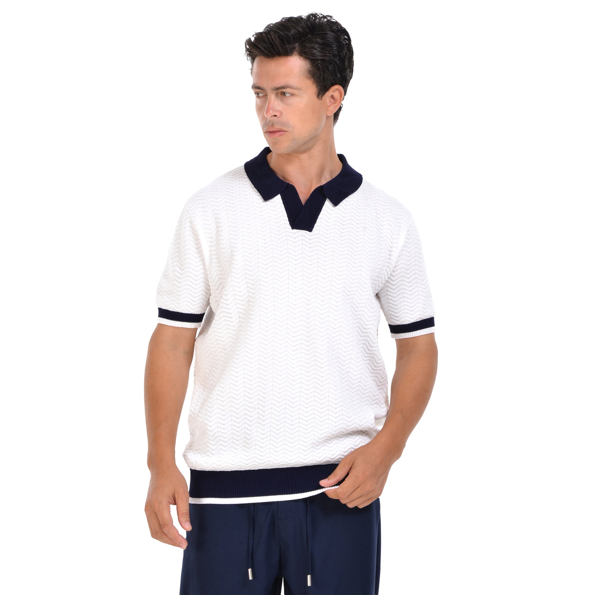 White Knited Short Sleeves Polo T-shirt