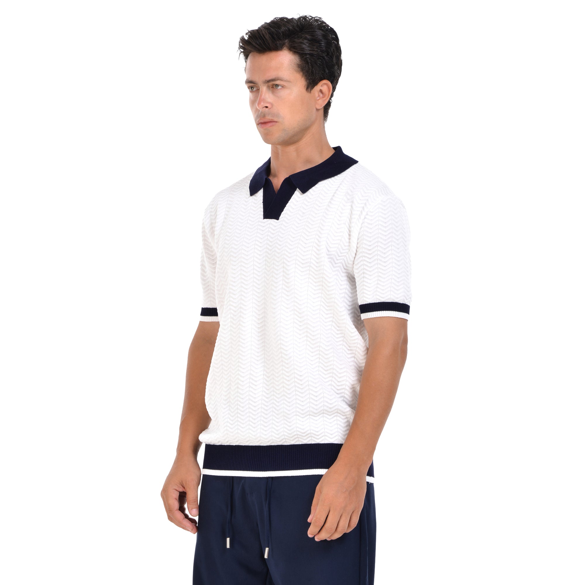 White Knited Short Sleeves Polo T-shirt