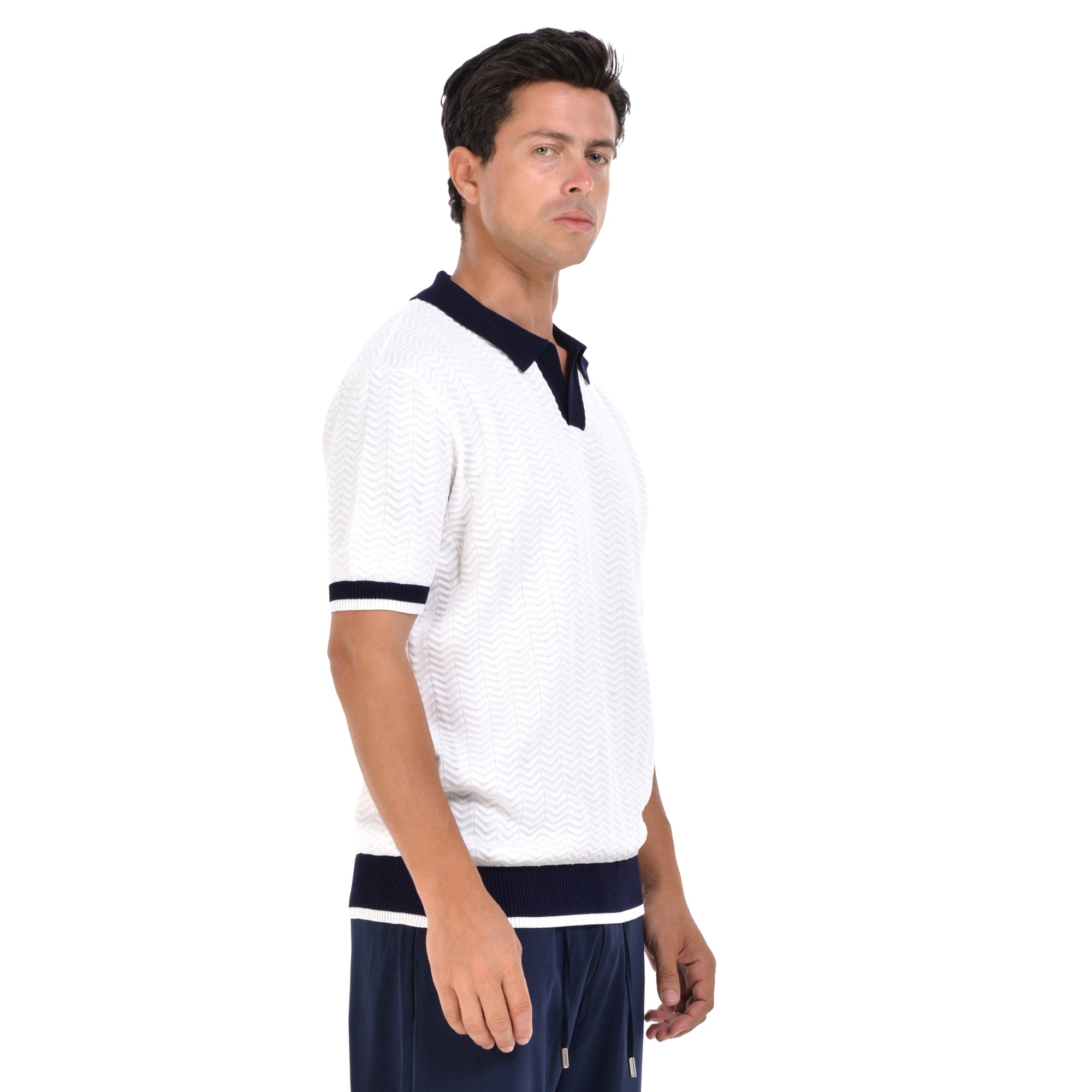 White Knited Short Sleeves Polo T-shirt