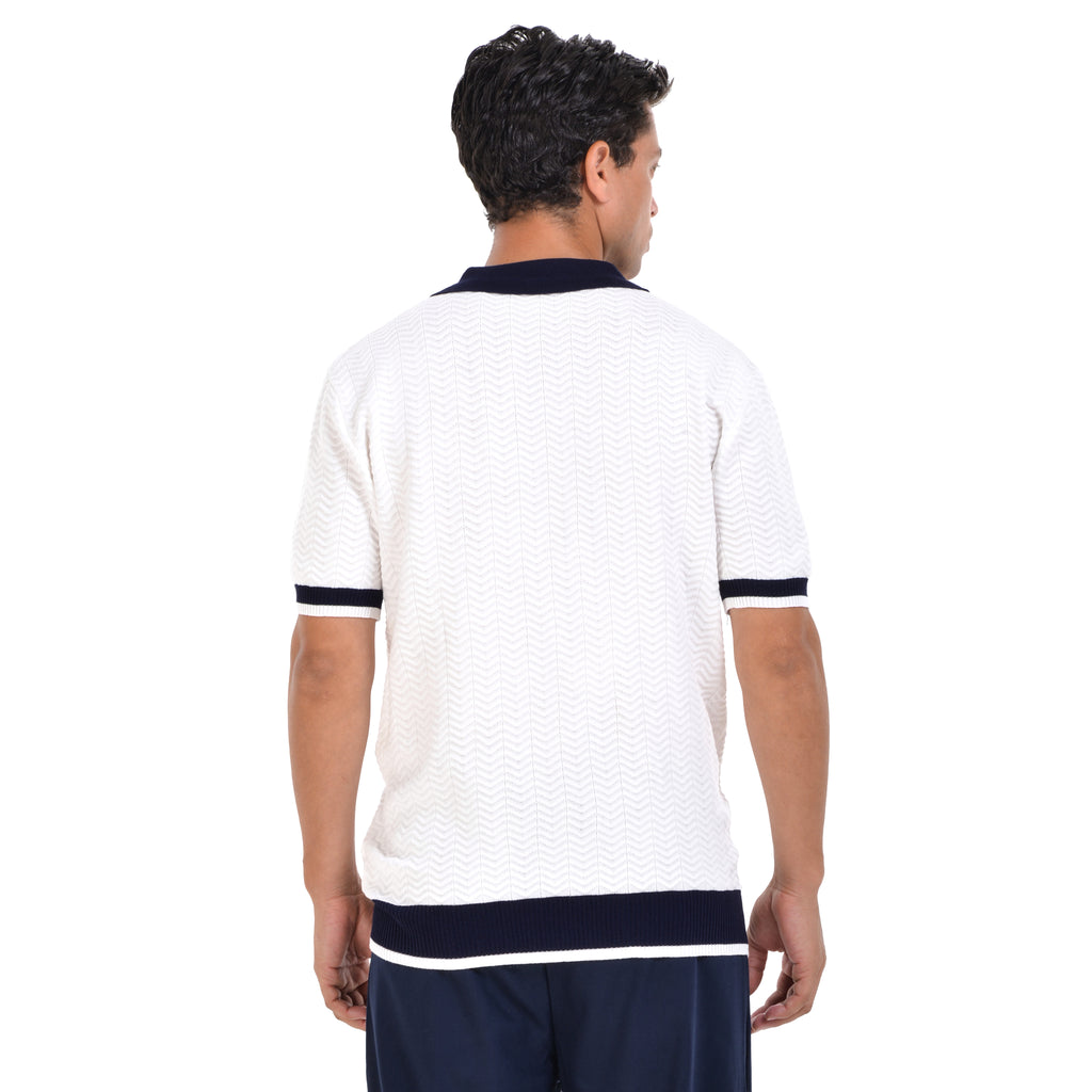 White Knited Short Sleeves Polo T-shirt
