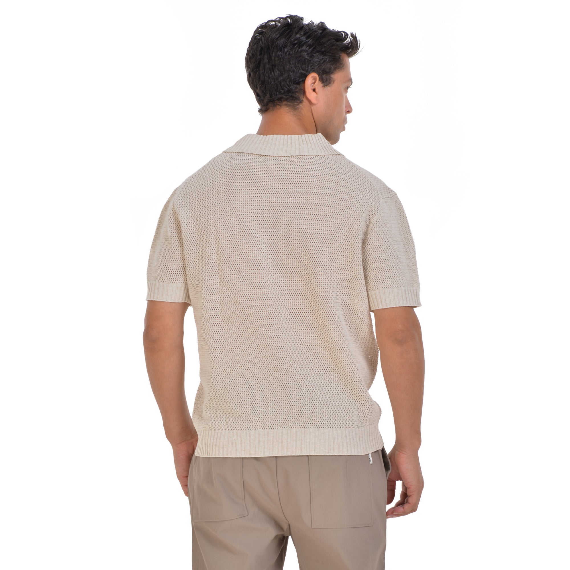 Beige Knitted Short Sleeves Polo T-shirt