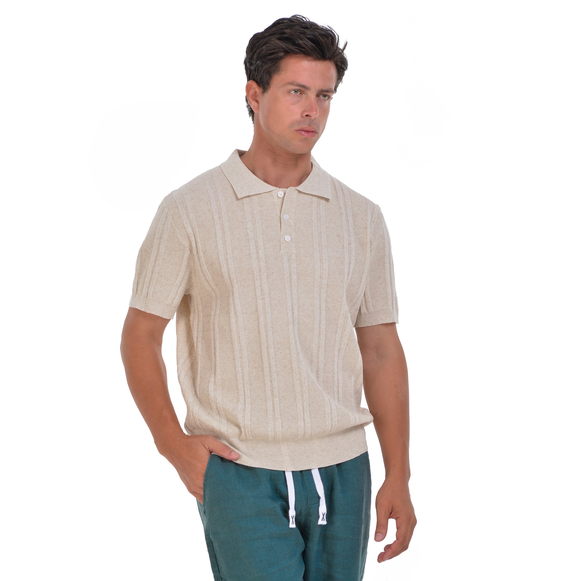 Biege Knitted Polo T-shirt