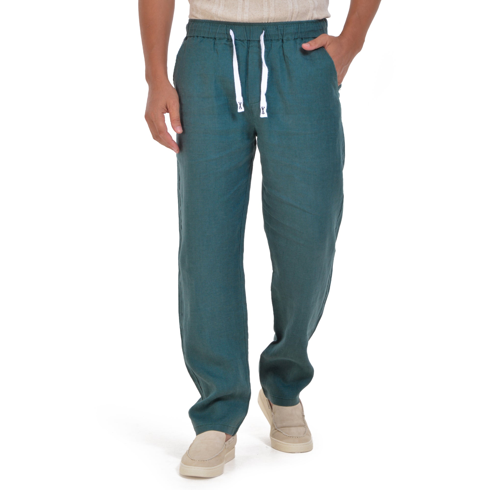 Olive Relaxed Fit Linen Troursers