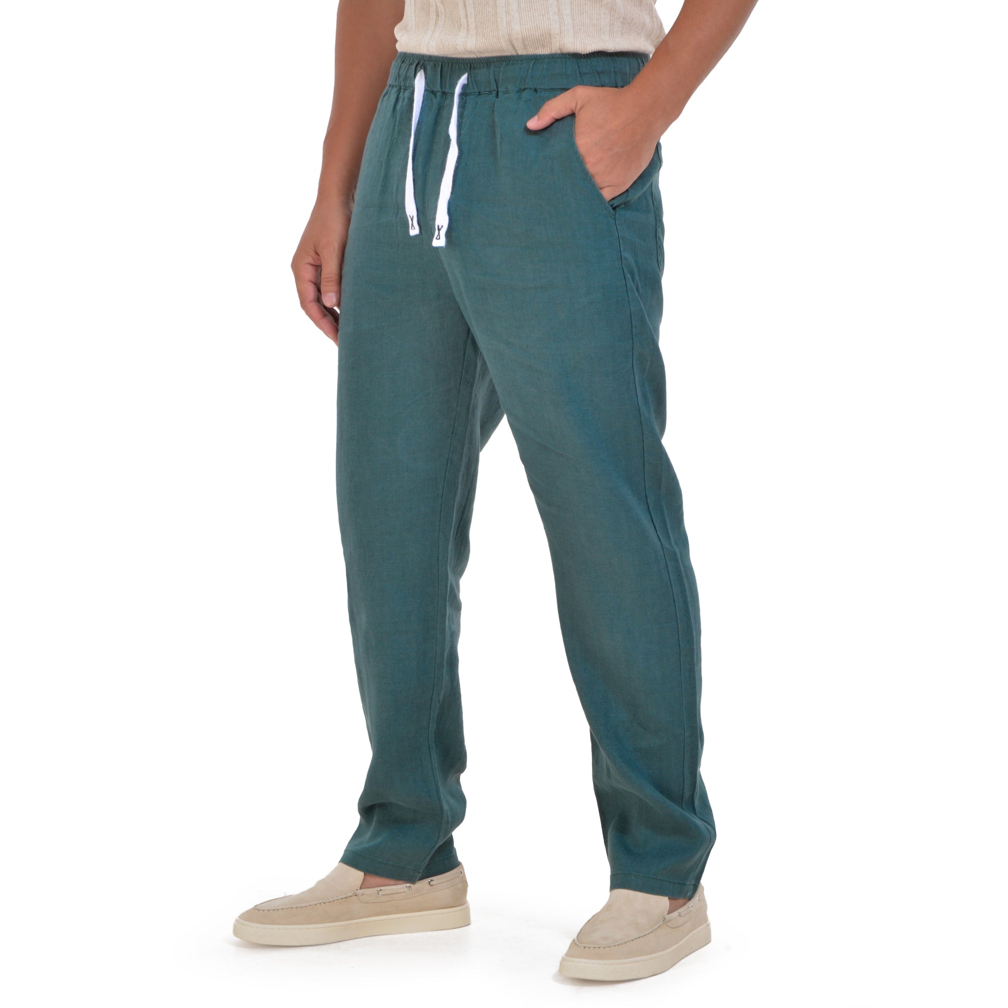 Olive Relaxed Fit Linen Troursers