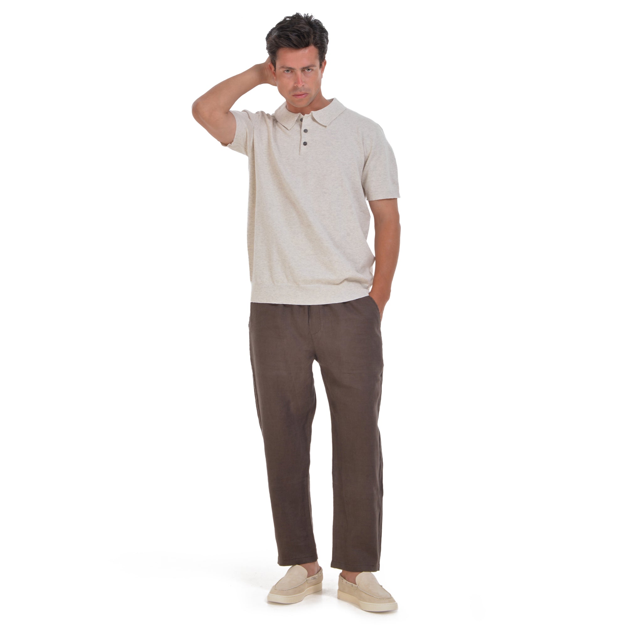 Biege Knitted Polo T-shirt
