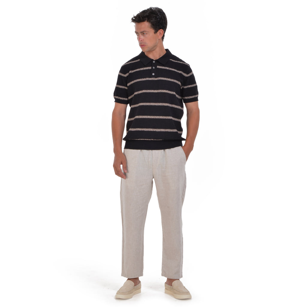 Black Striped Short Sleeves Polo T-shirt