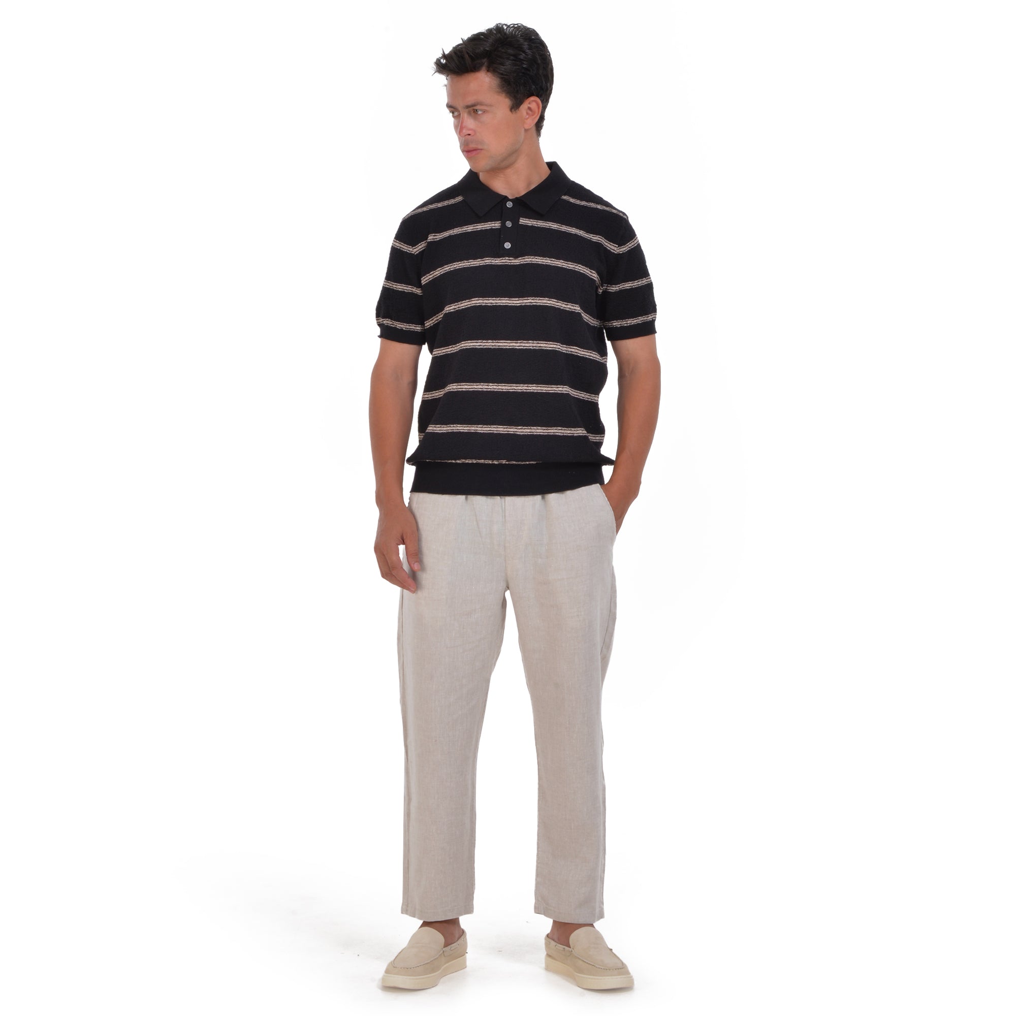 Black Striped Short Sleeves Polo T-shirt