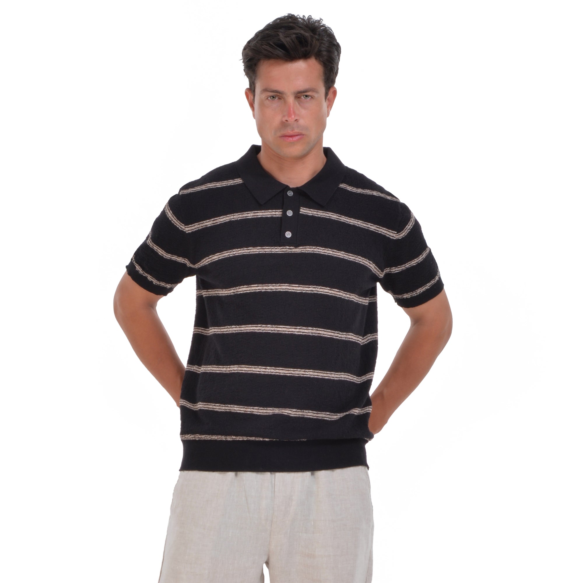 Black Striped Short Sleeves Polo T-shirt