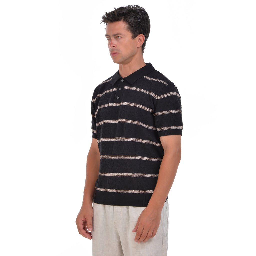Black Striped Short Sleeves Polo T-shirt