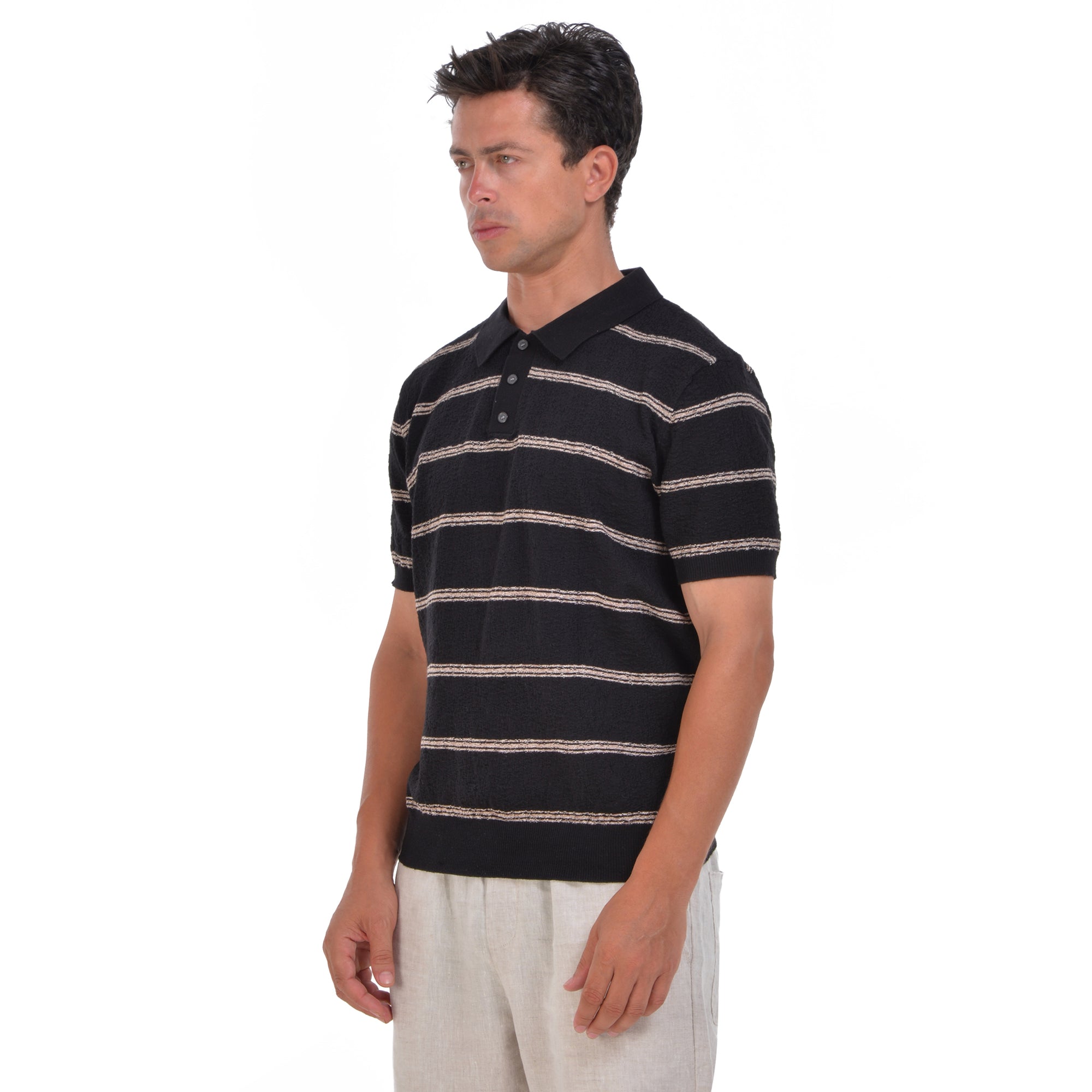 Black Striped Short Sleeves Polo T-shirt