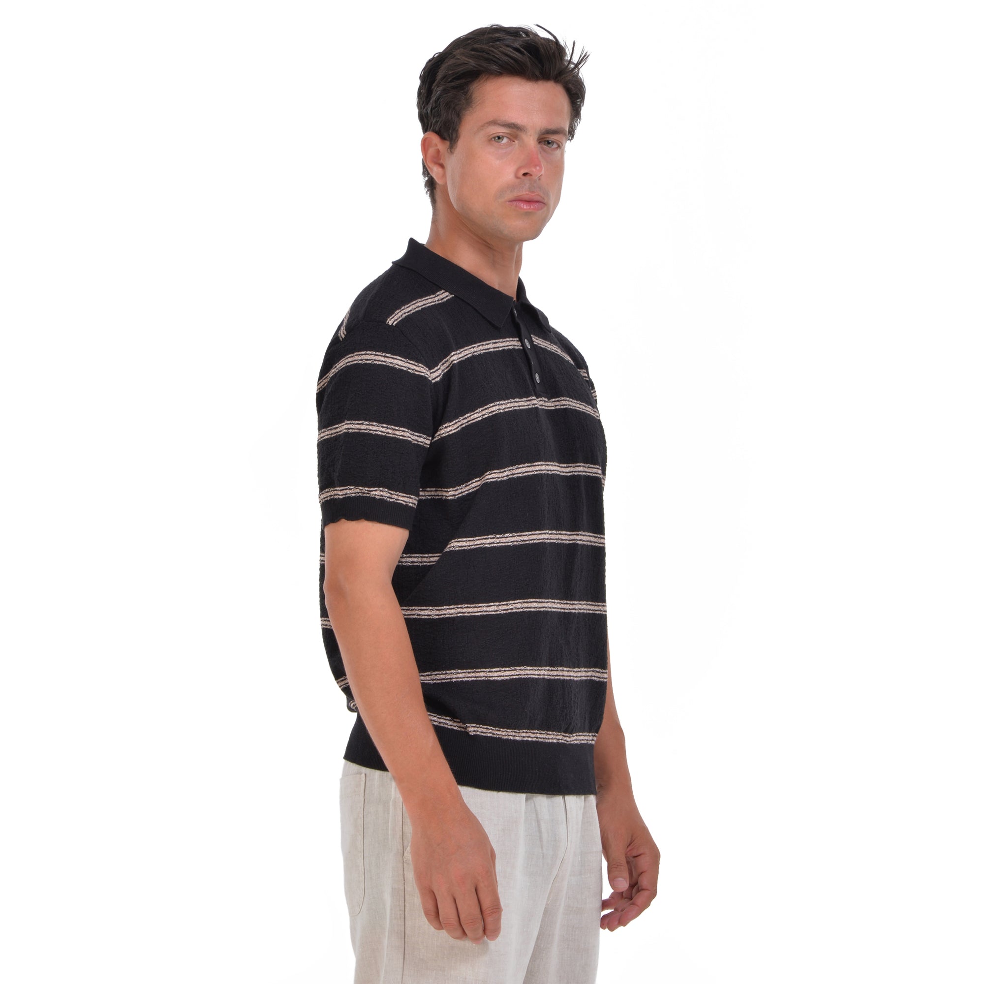Black Striped Short Sleeves Polo T-shirt
